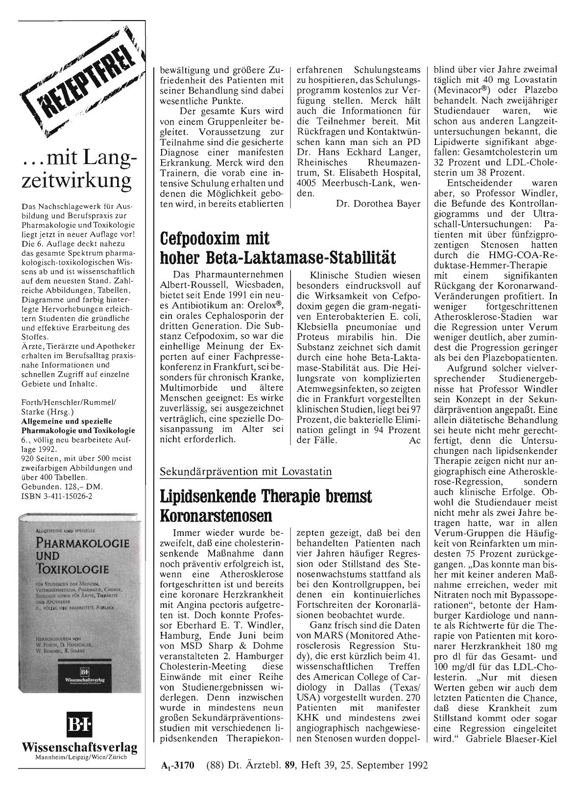 Vorschauseite 1: Sekundärprävention mit Lovastatin: Lipidsenkende Therapie bremst Koronarstenosen