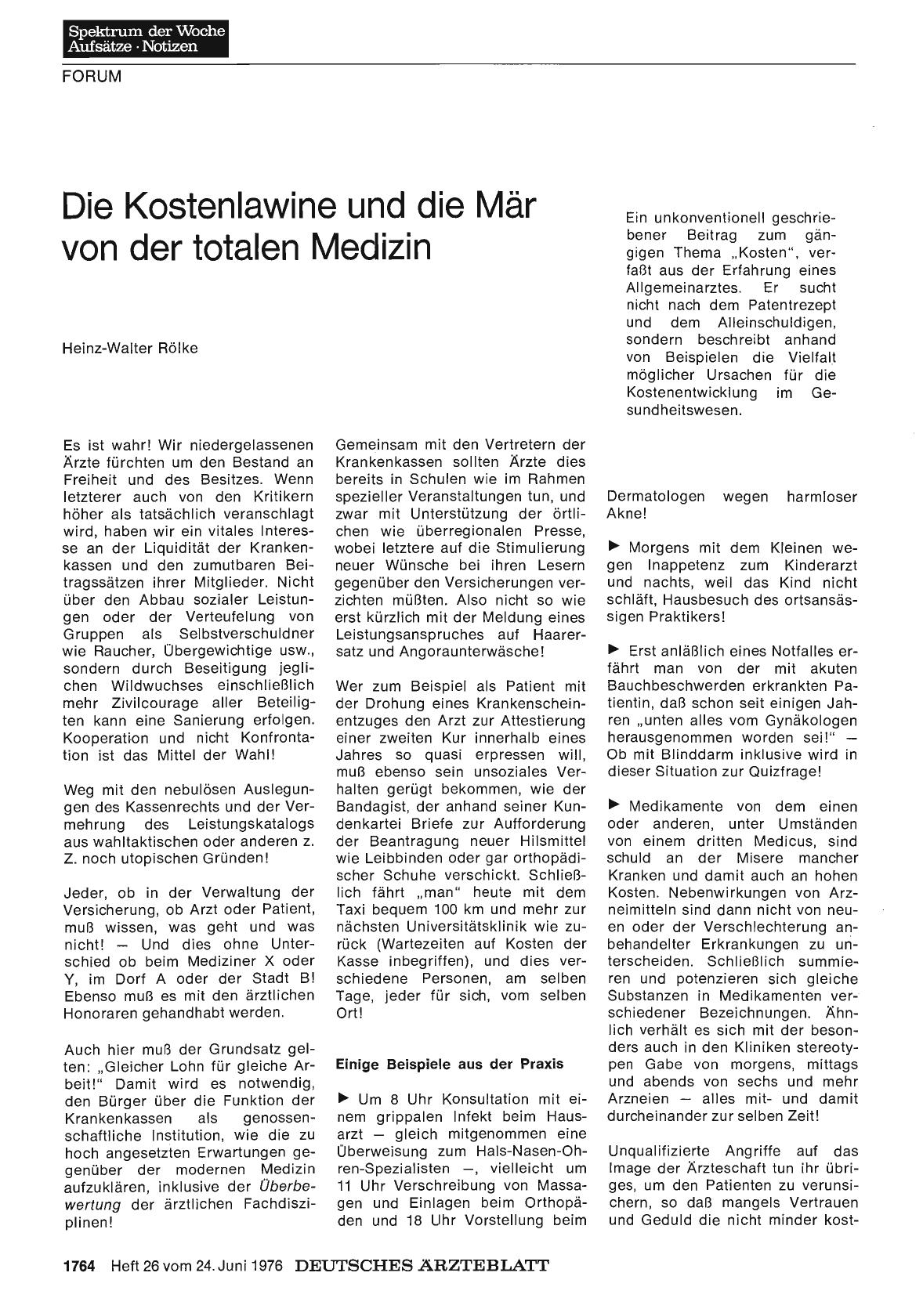 Vorschauseite 1: Die Kostenlawine und die Mär von der totalen Medizin