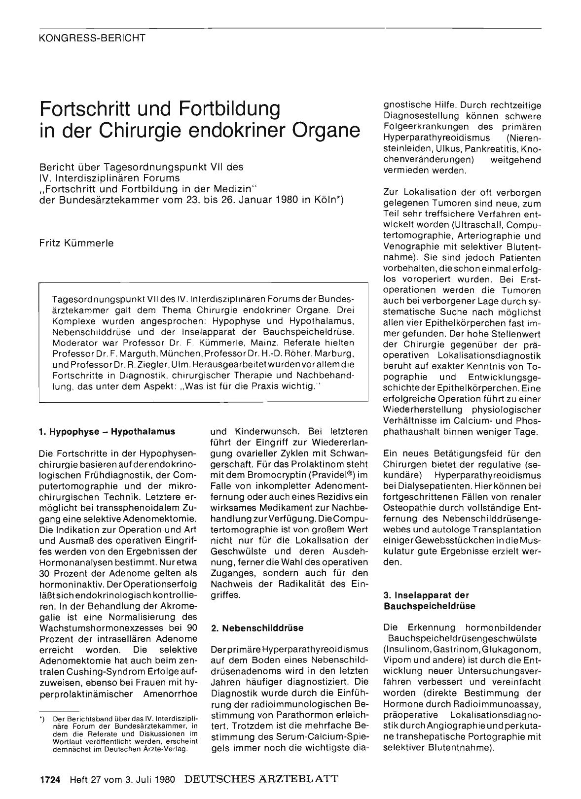 Vorschauseite 1: Fortschritt und Fortbildung in der Chirurgie endokriner Organe