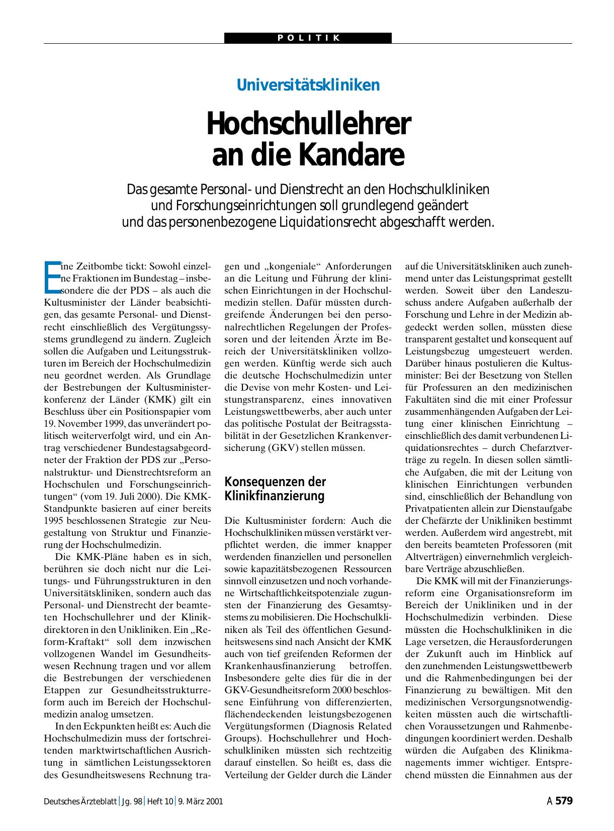 Vorschauseite 1: Universitätskliniken: Hochschullehrer an die Kandare