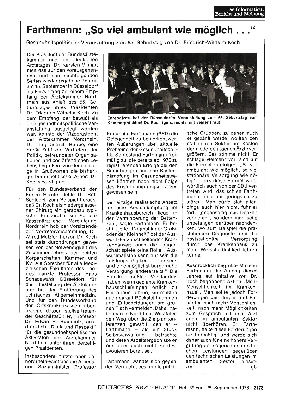 Vorschauseite 1: Farthmann: „So viel ambulant wie möglich. .. : Gesundheitspolitische Veranstaltung zum 65. Geburtstag von Dr. Friedrich-Wilhelm Koch