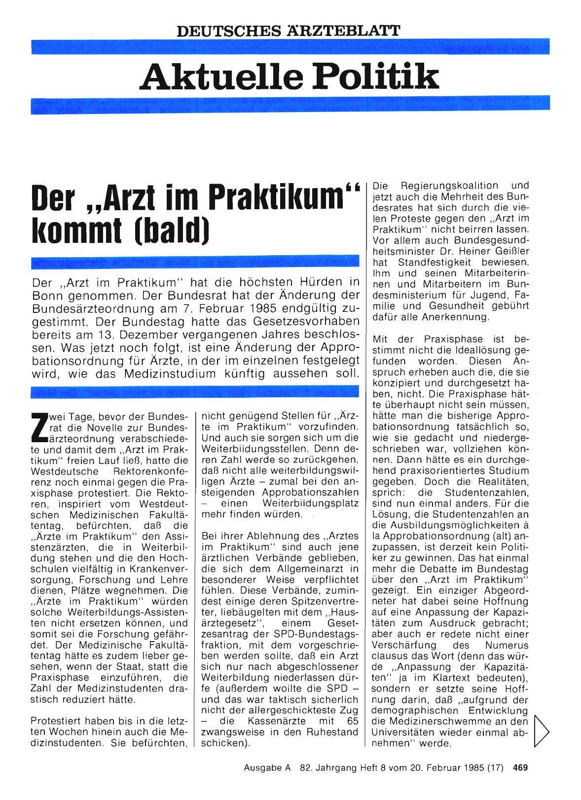 Vorschauseite 1: Der „Arzt im Praktikum“ kommt (bald)