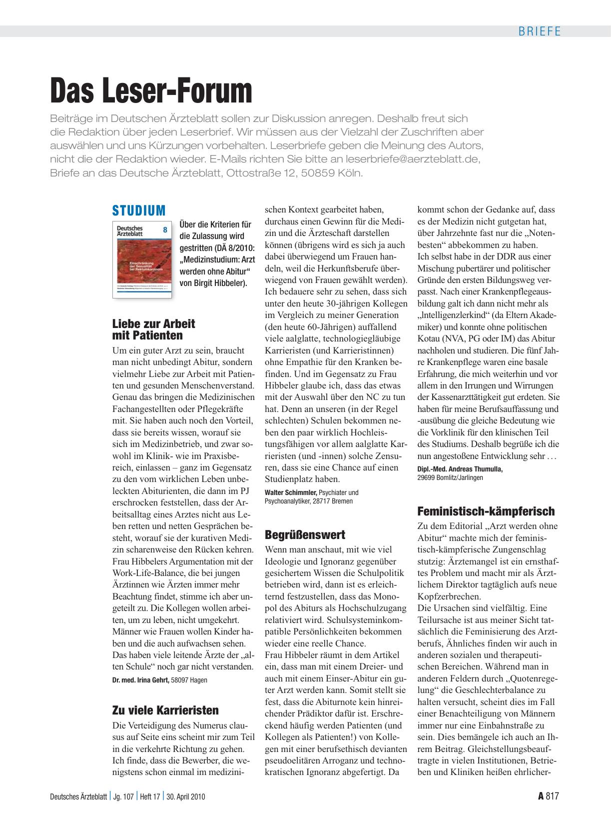 Vorschauseite 1: Studium: Liebe zur Arbeit mit Patienten