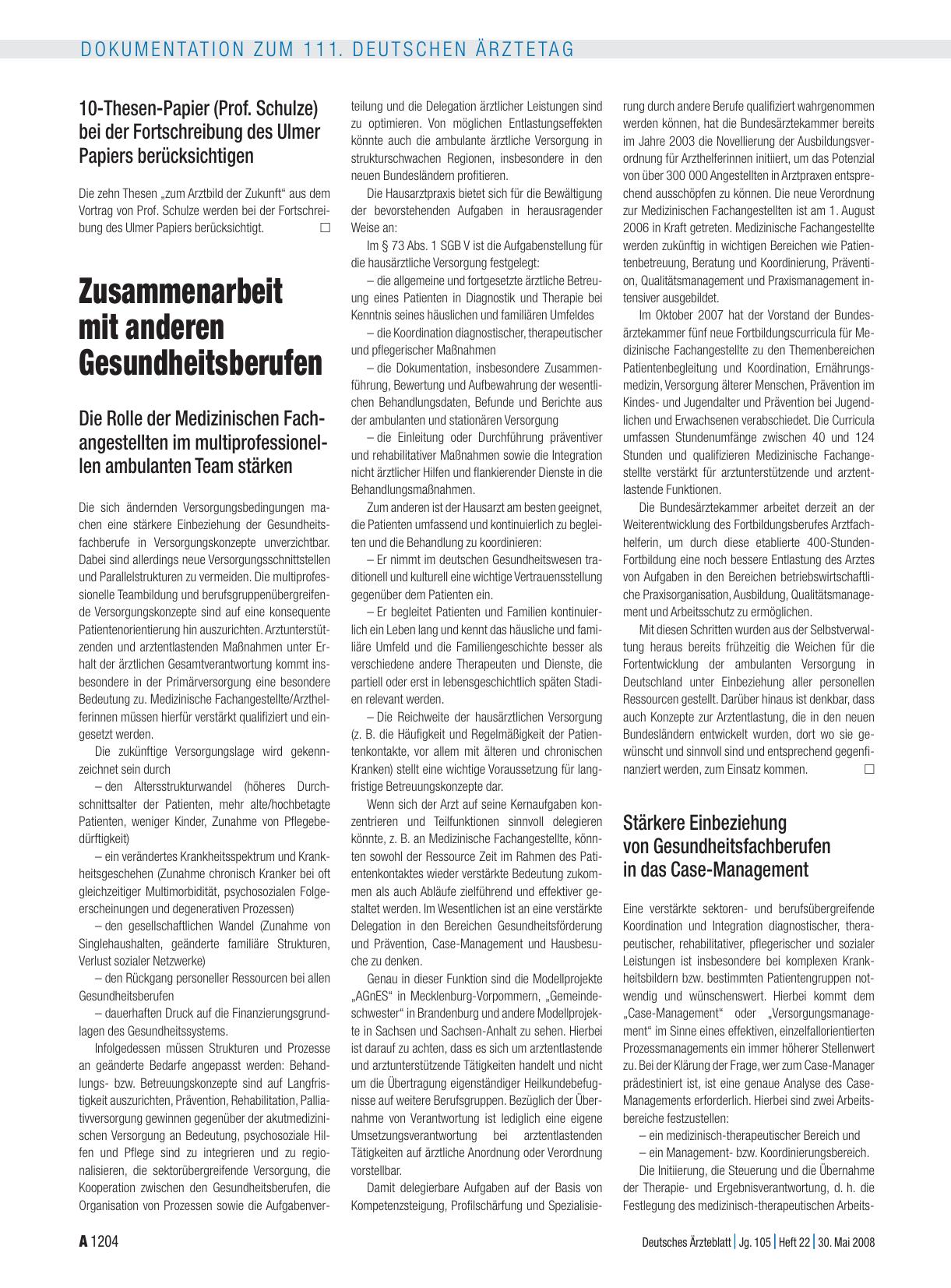 Vorschauseite 1: Entschliessungen zum Tagesordnungspunkt III: Zusammenarbeit mit anderen Gesundheitsberufen