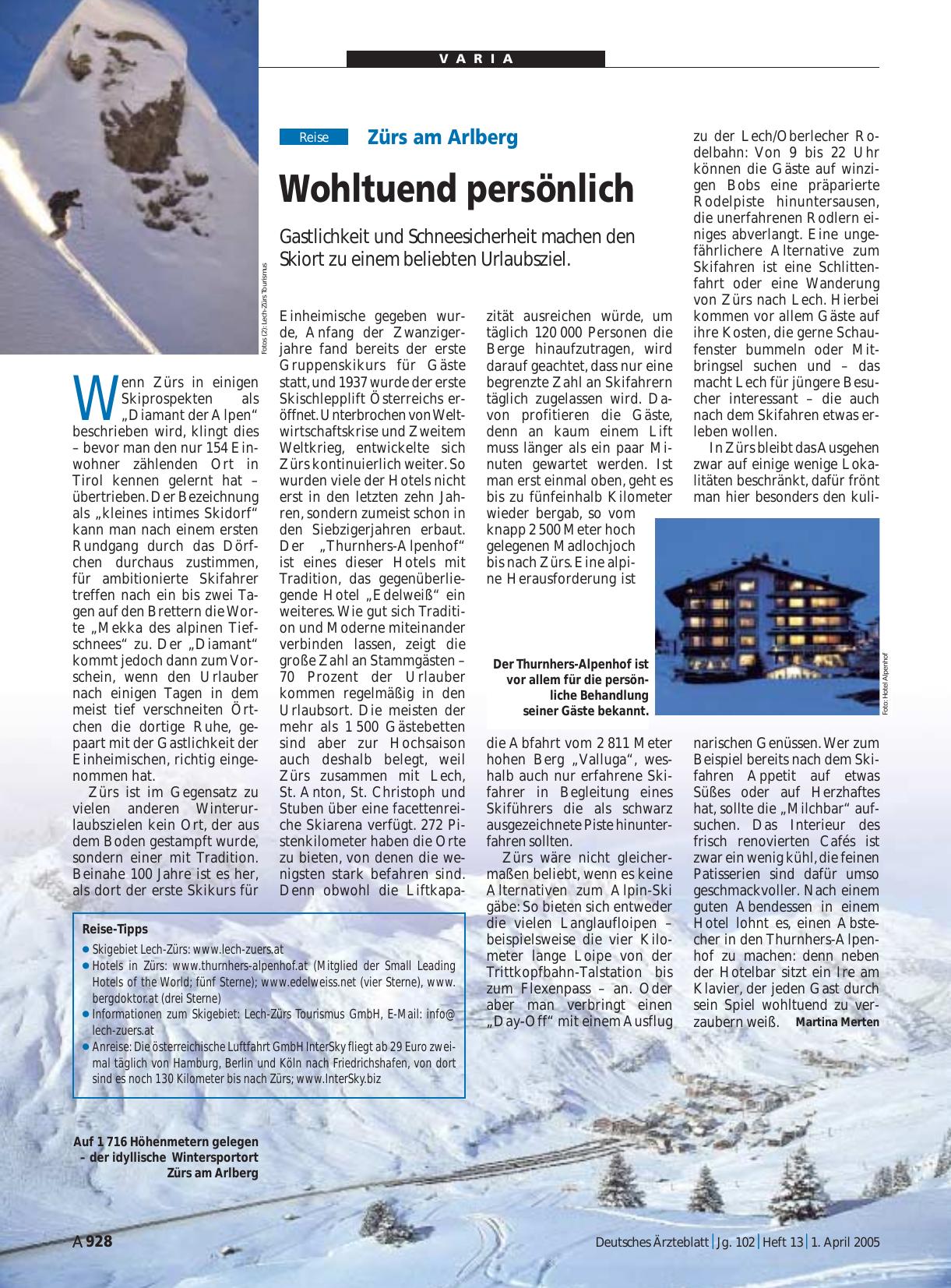 Vorschauseite 1: Zürs am Arlberg: Wohltuend persönlich