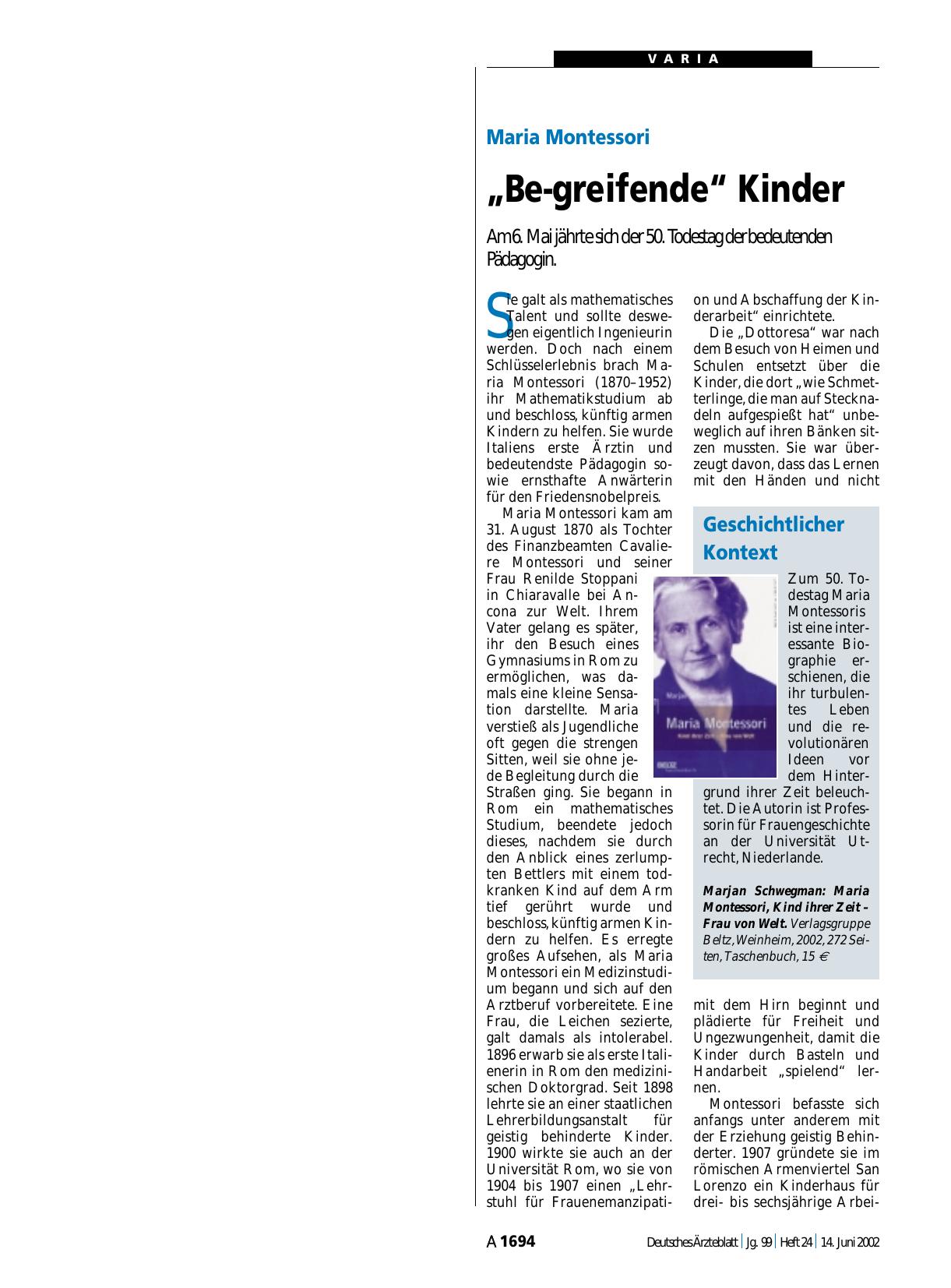 Vorschauseite 1: Maria Montessori: „Be-greifende“ Kinder