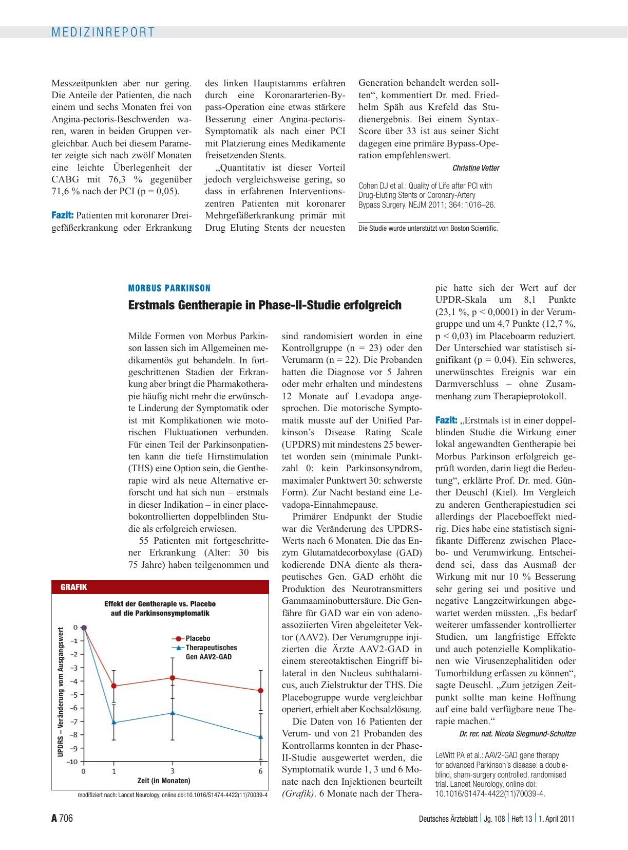 Vorschauseite 1: Morbus Parkinson: Erstmals Gentherapie in Phase-II-Studie erfolgreich