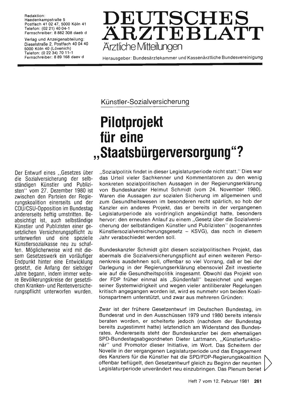 Vorschauseite 1: Künstler-Sozialversicherung: Pilotprojekt für eine „Staatsbürgerversorgung"?