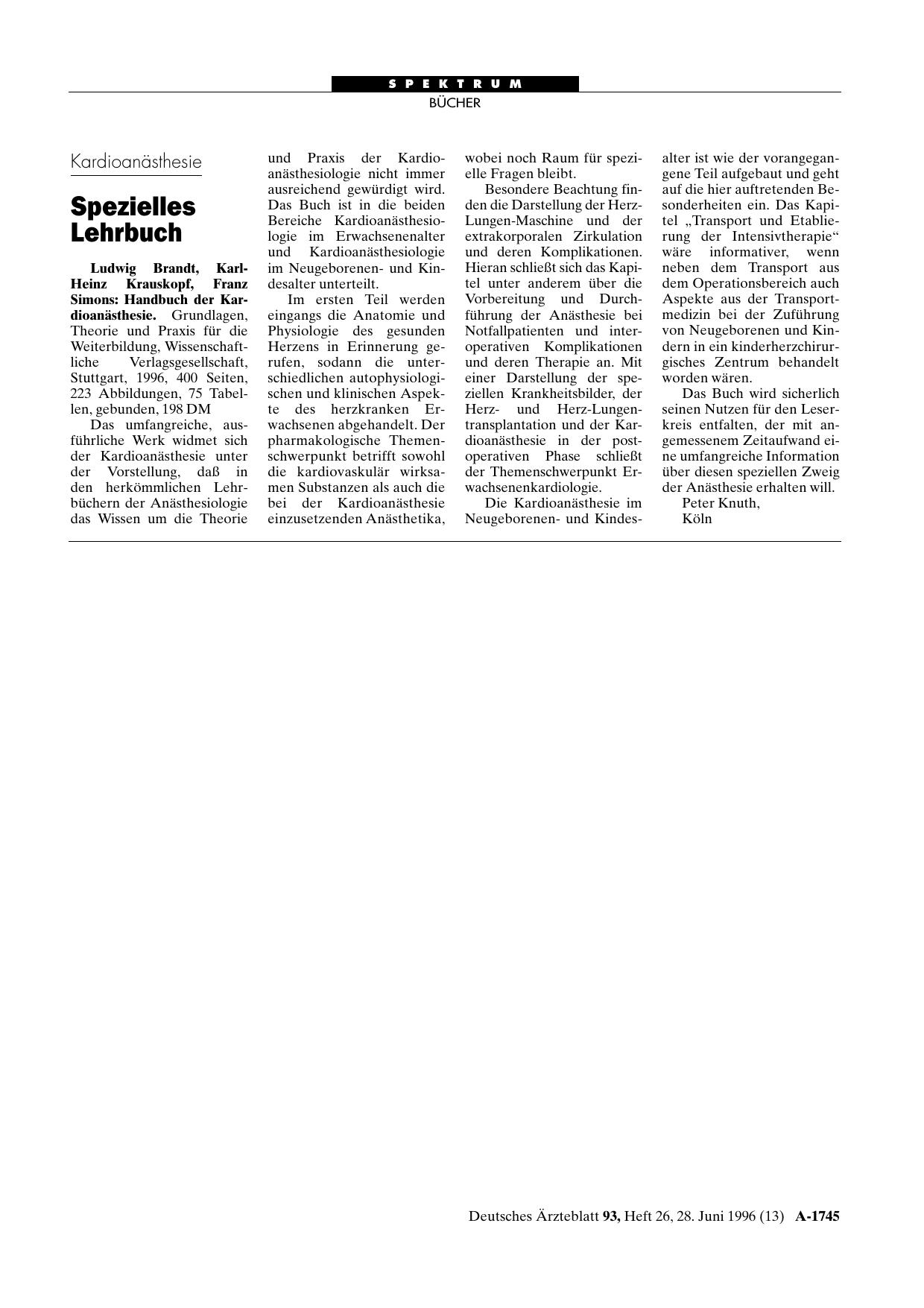 Vorschauseite 1: Handbuch der Kardioanästhesie