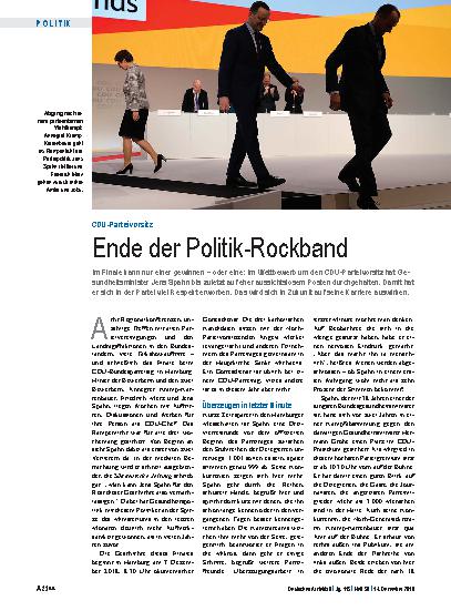 Vorschauseite 1: CDU-Parteivorsitz: Ende der Politik-Rockband