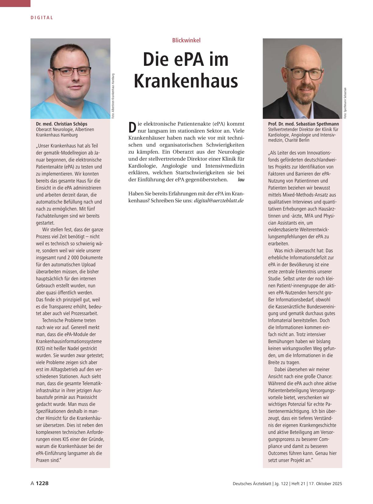 Vorschauseite 1: Blickwinkel: Die ePA im Krankenhaus