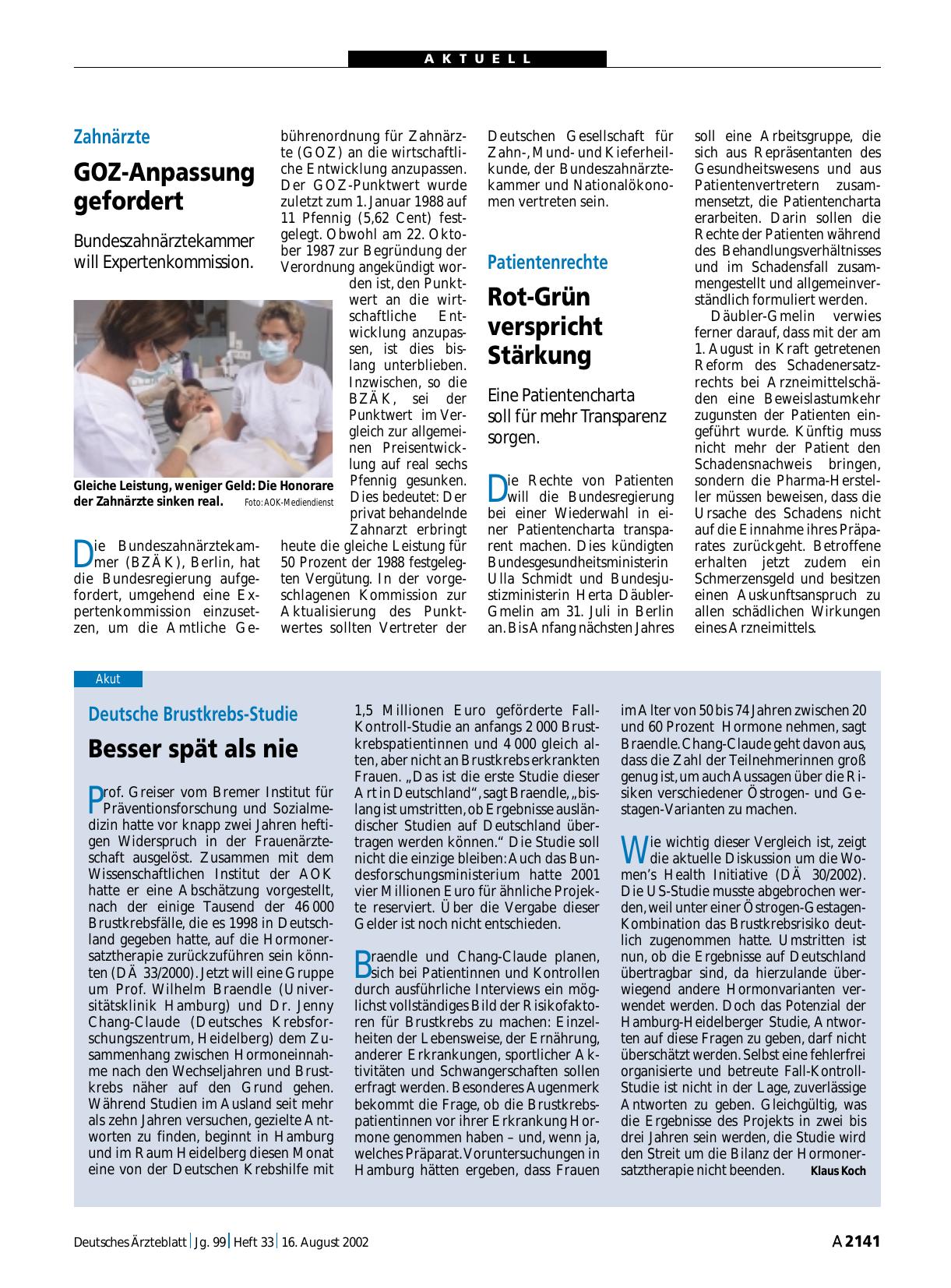 Vorschauseite 1: Deutsche Brustkrebs-Studie: Besser spät als nie