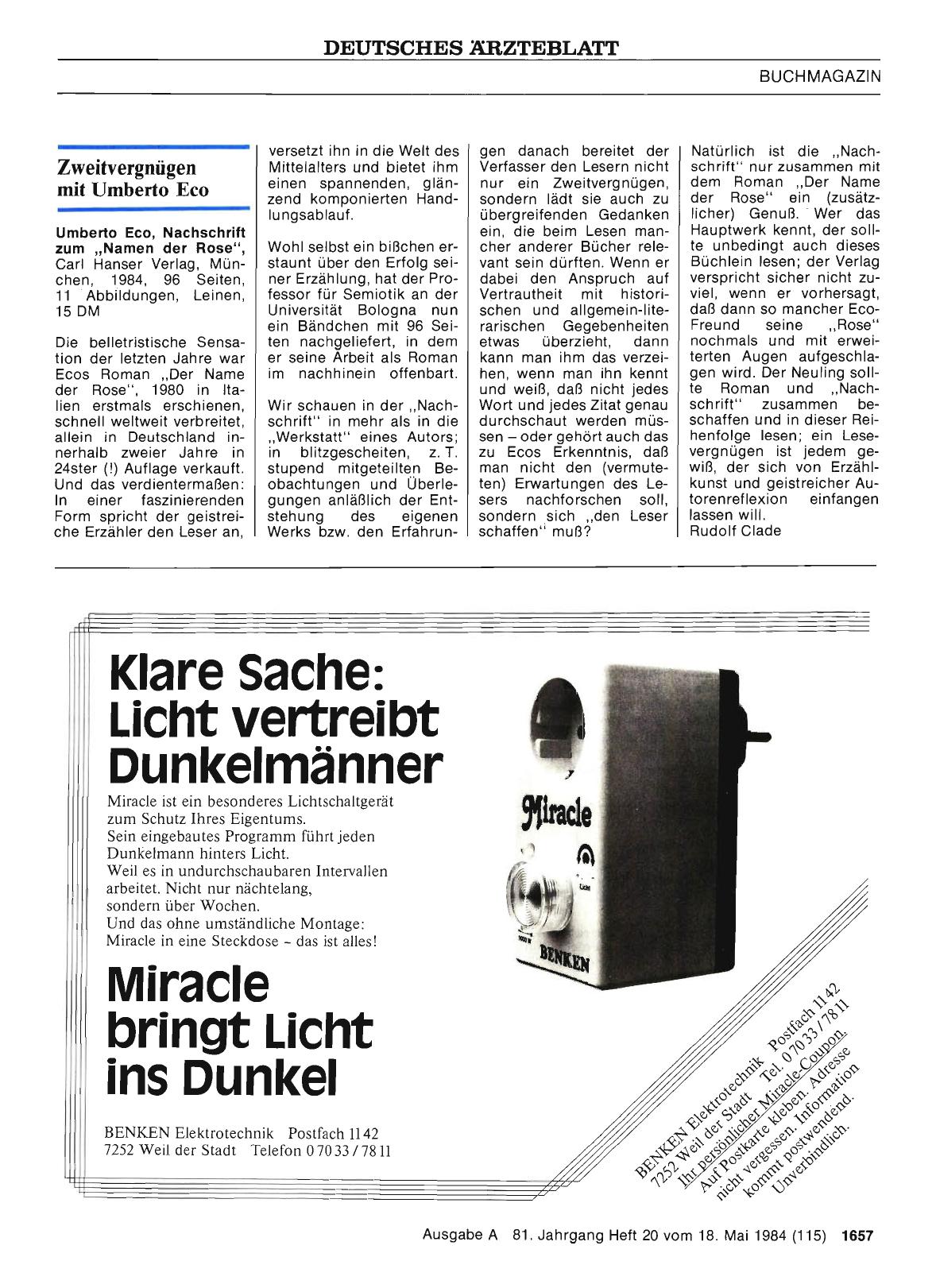 Vorschauseite 1: Zweitvergnügen mit Umberto Eco