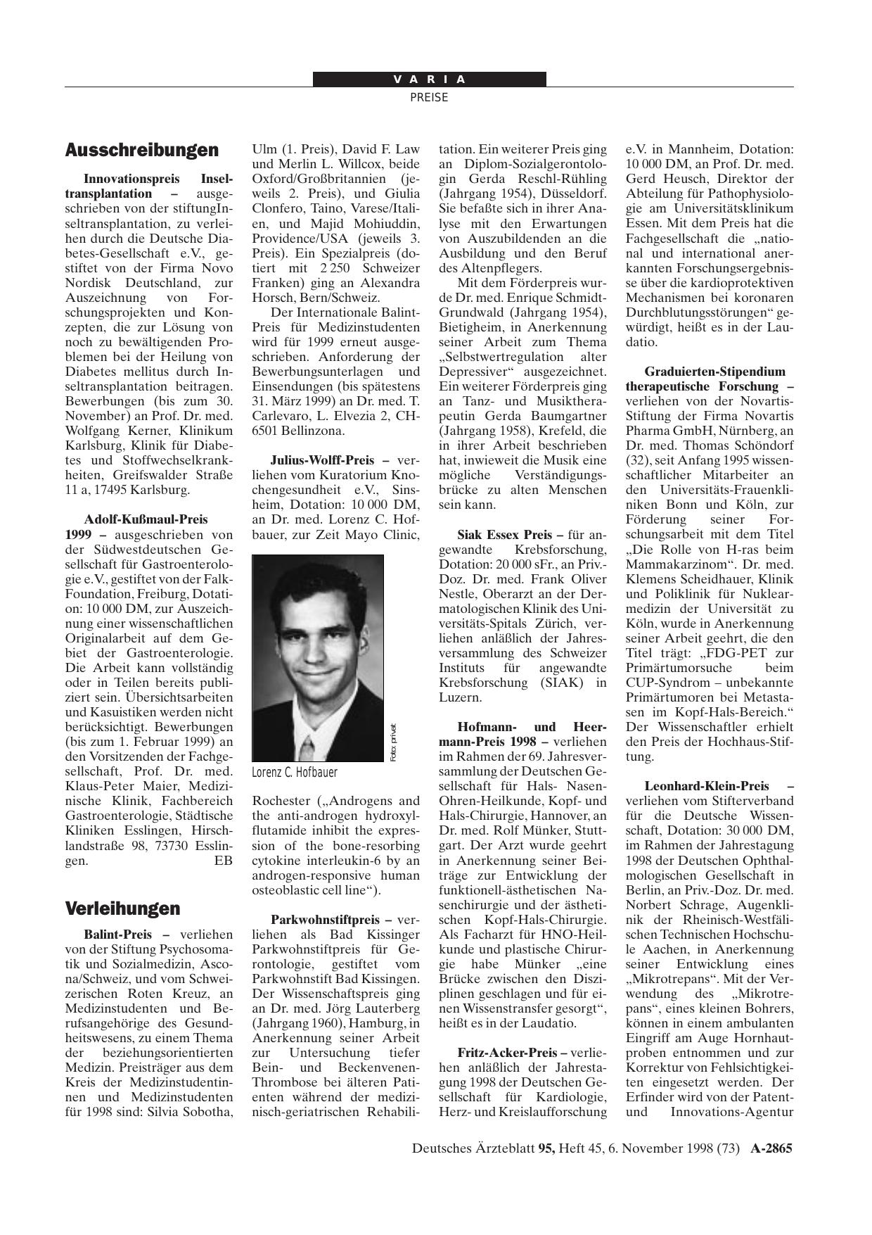 Vorschauseite 1: Verleihungen