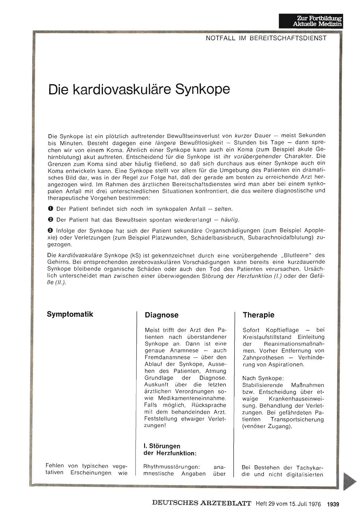 Vorschauseite 1: Die kardiovaskuläre Synkope