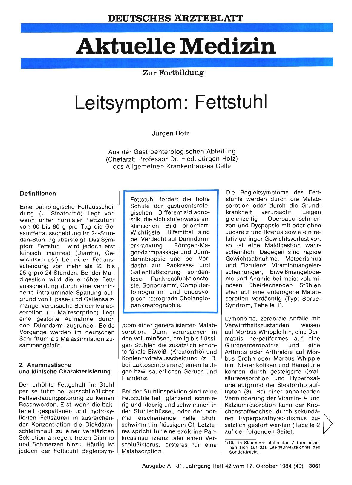 Vorschauseite 1: Leitsymptom: Fettstuhl