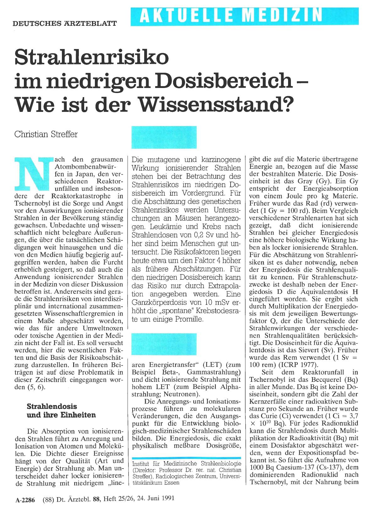Vorschauseite 1: Strahlenrisiko im niedrigen Dosisbereich – Wie ist der Wissensstand?