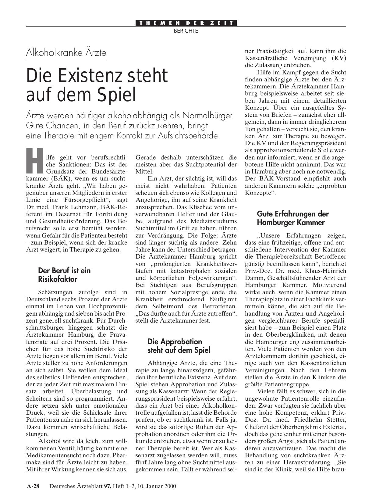 Vorschauseite 1: Alkoholkranke Ärzte: Die Existenz steht auf dem Spiel