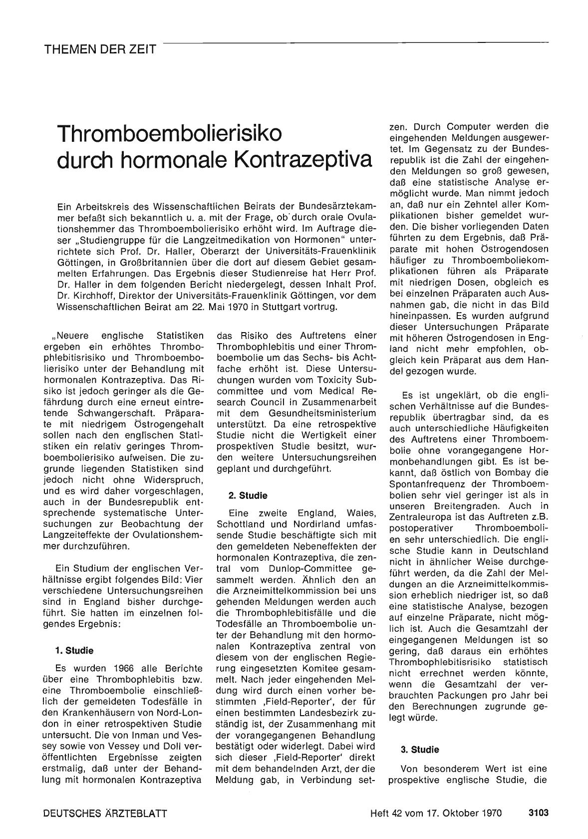 Vorschauseite 1: Thromboembolierisiko durch hormonale Kontrazeptiva