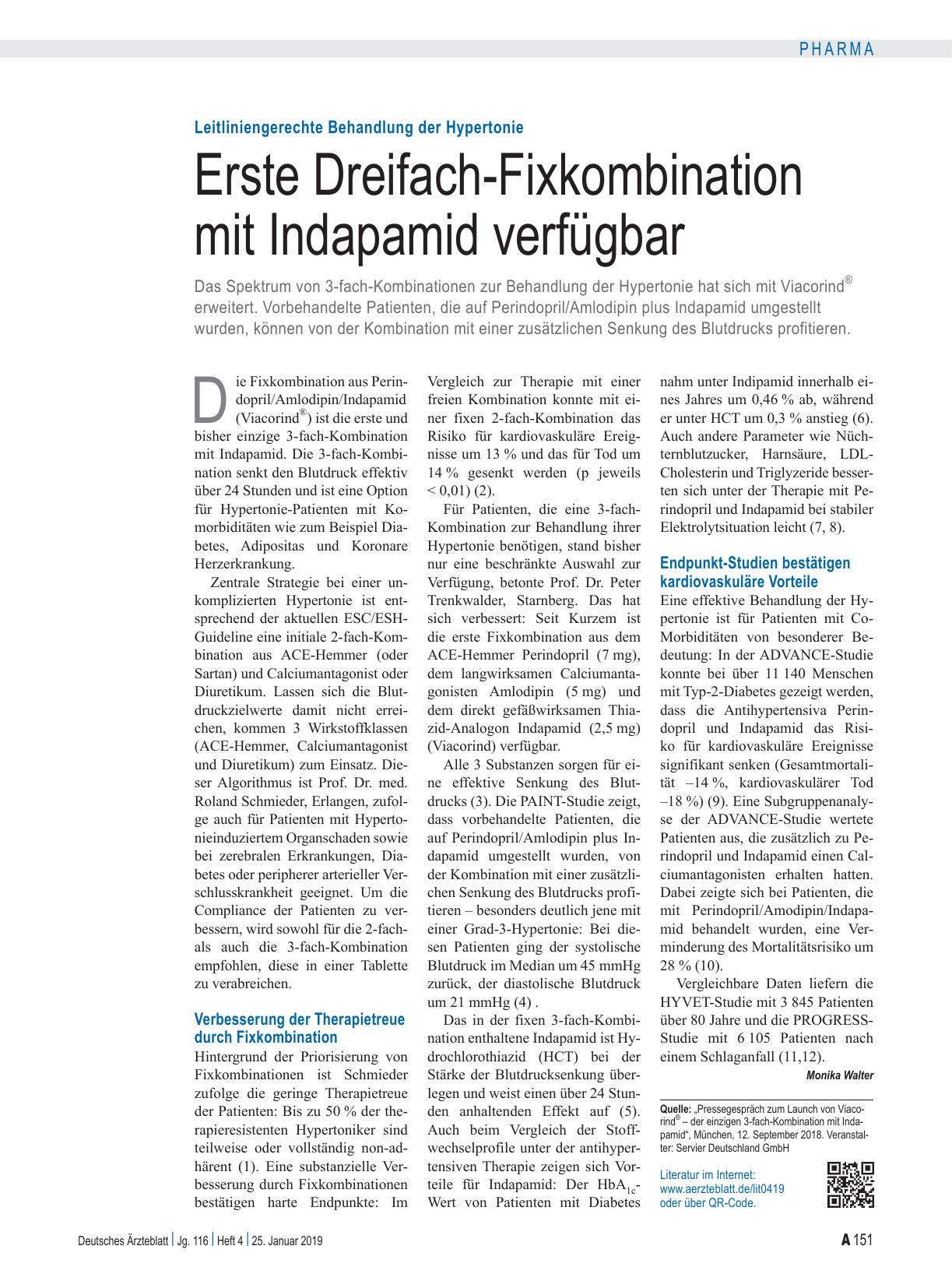 Vorschauseite 1: Leitliniengerechte Behandlung der Hypertonie: Erste Dreifach-Fixkombination mit Indapamid verfügbar