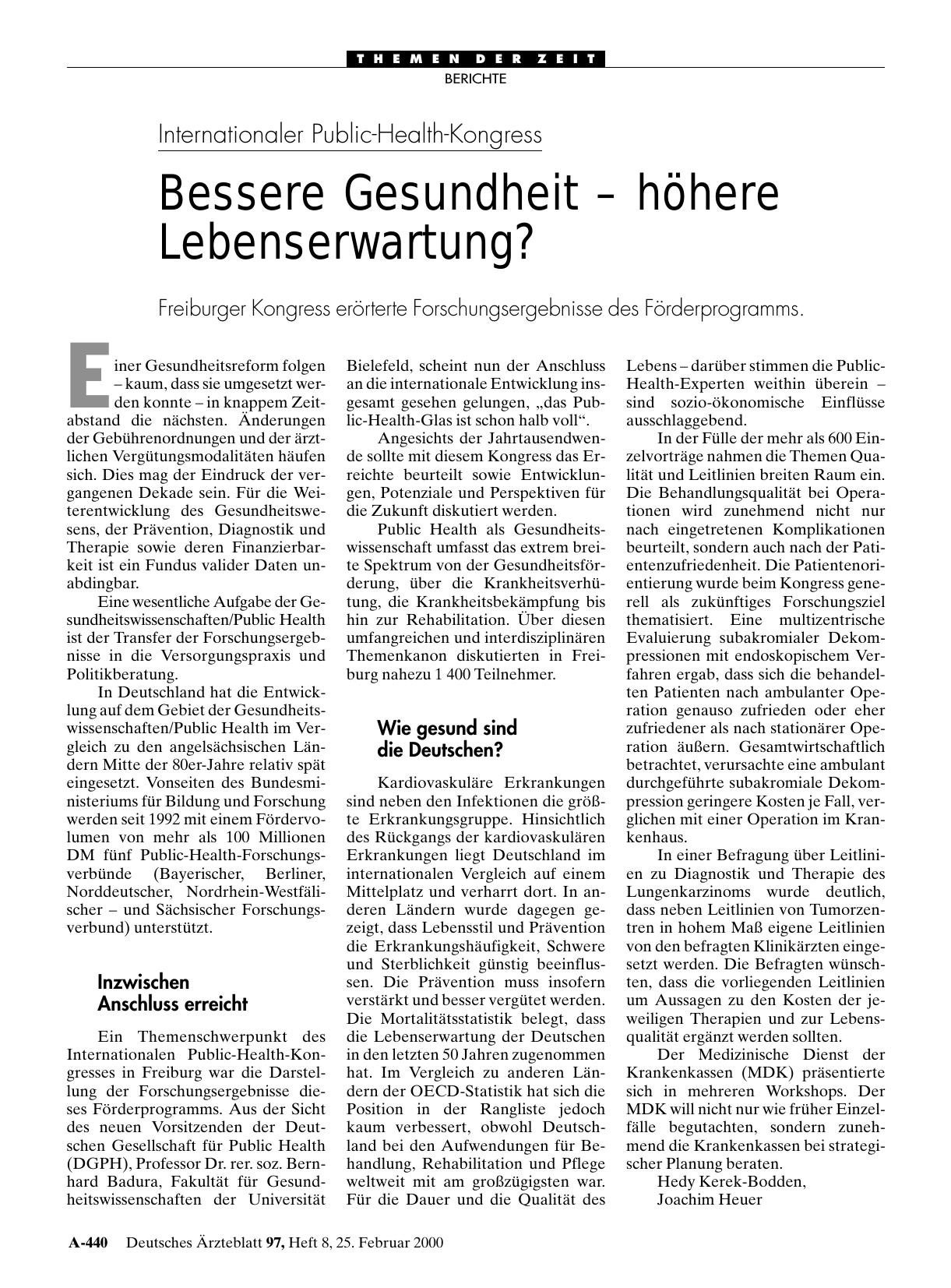 Vorschauseite 1: Internationaler Public-Health-Kongress: Bessere Gesundheit - höhere Lebenserwartung?