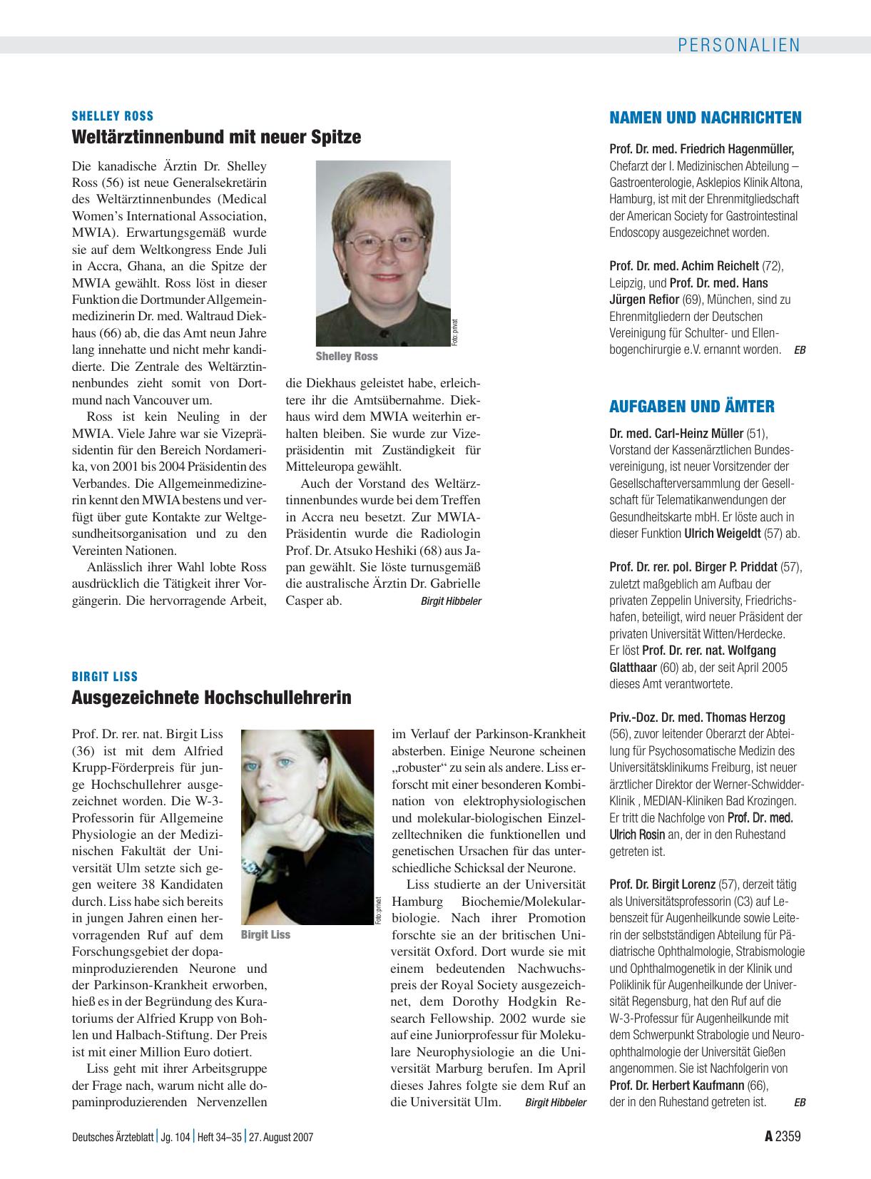 Vorschauseite 1: Shelley Ross: Weltärztinnenbund mit neuer Spitze