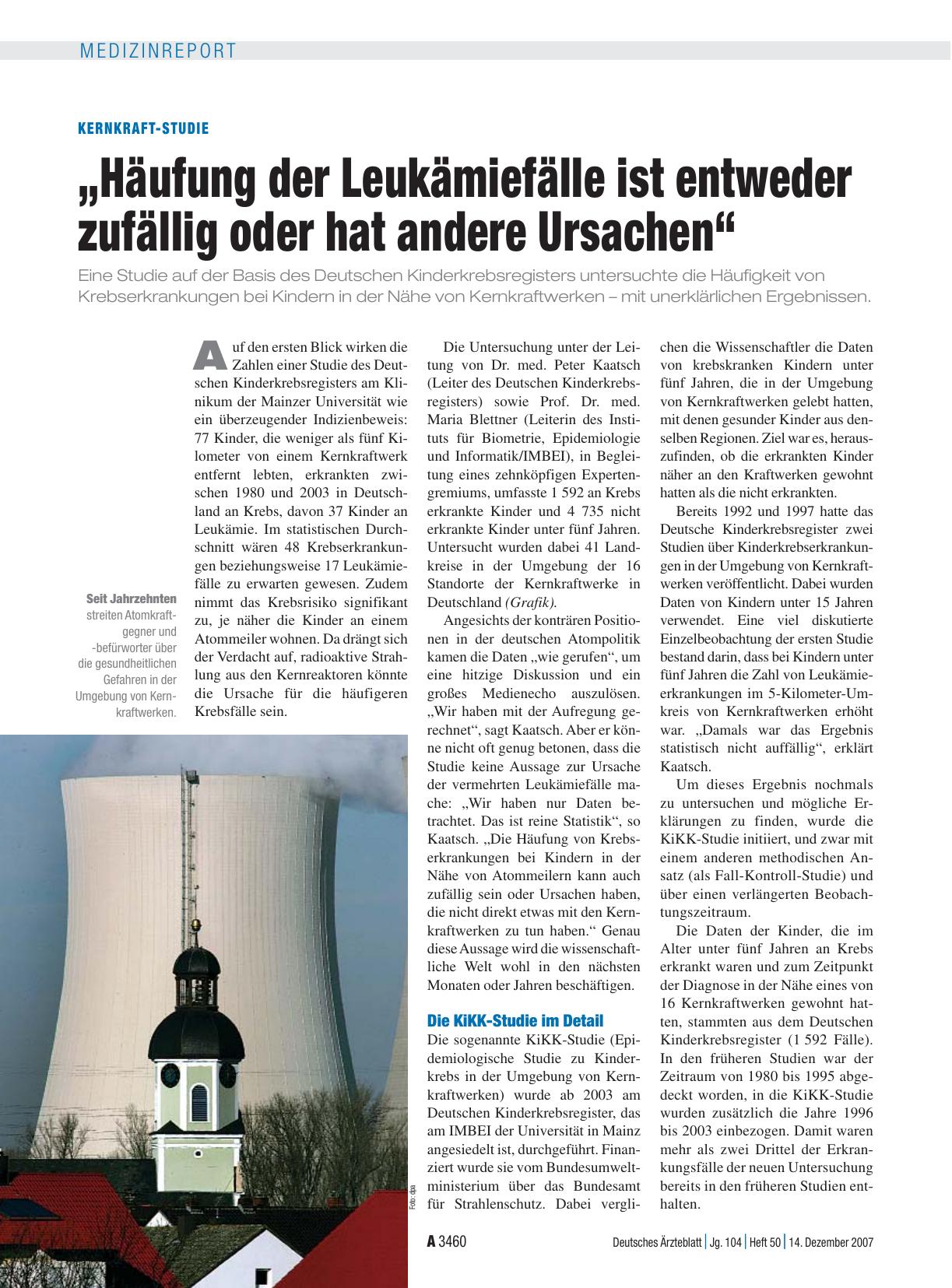 Vorschauseite 1: Kernkraft-Studie: „Häufung der Leukämiefälle ist entweder zufällig oder hat andere Ursachen“
