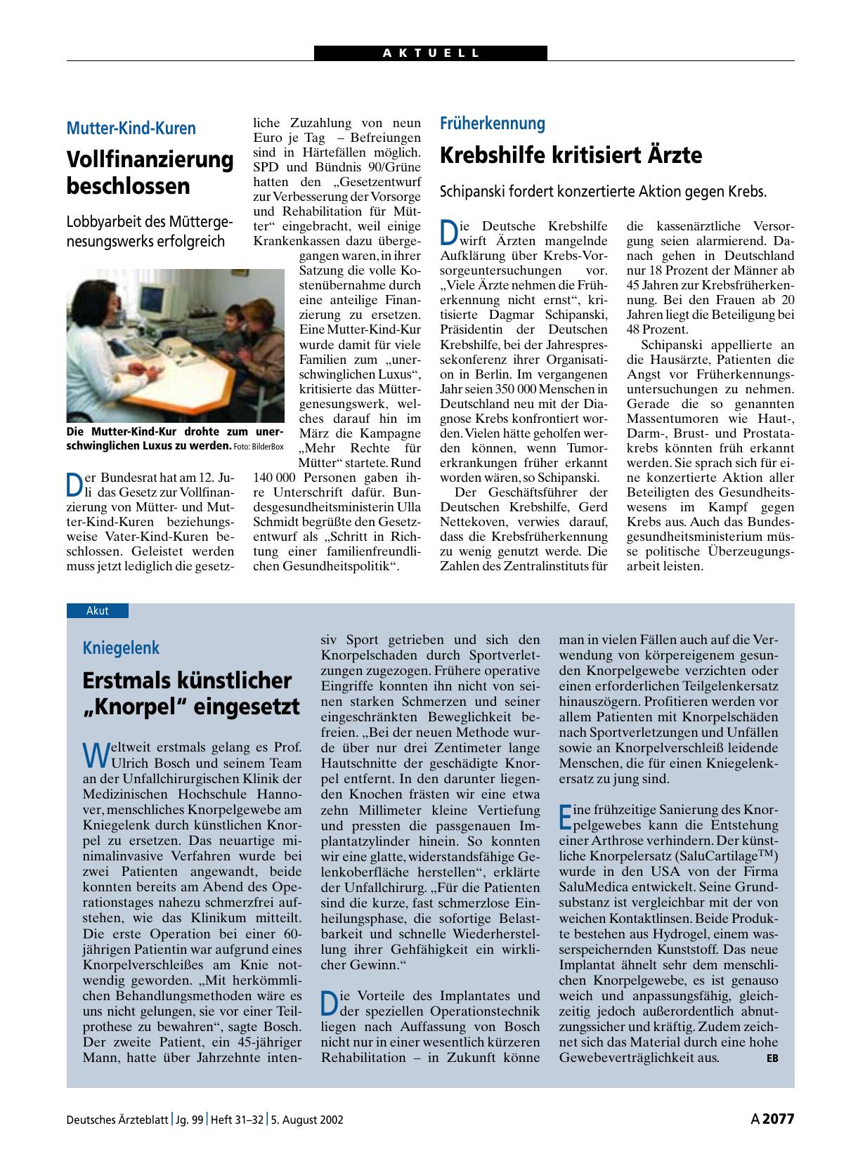 Vorschauseite 1: Früherkennung: Krebshilfe kritisiert Ärzte
