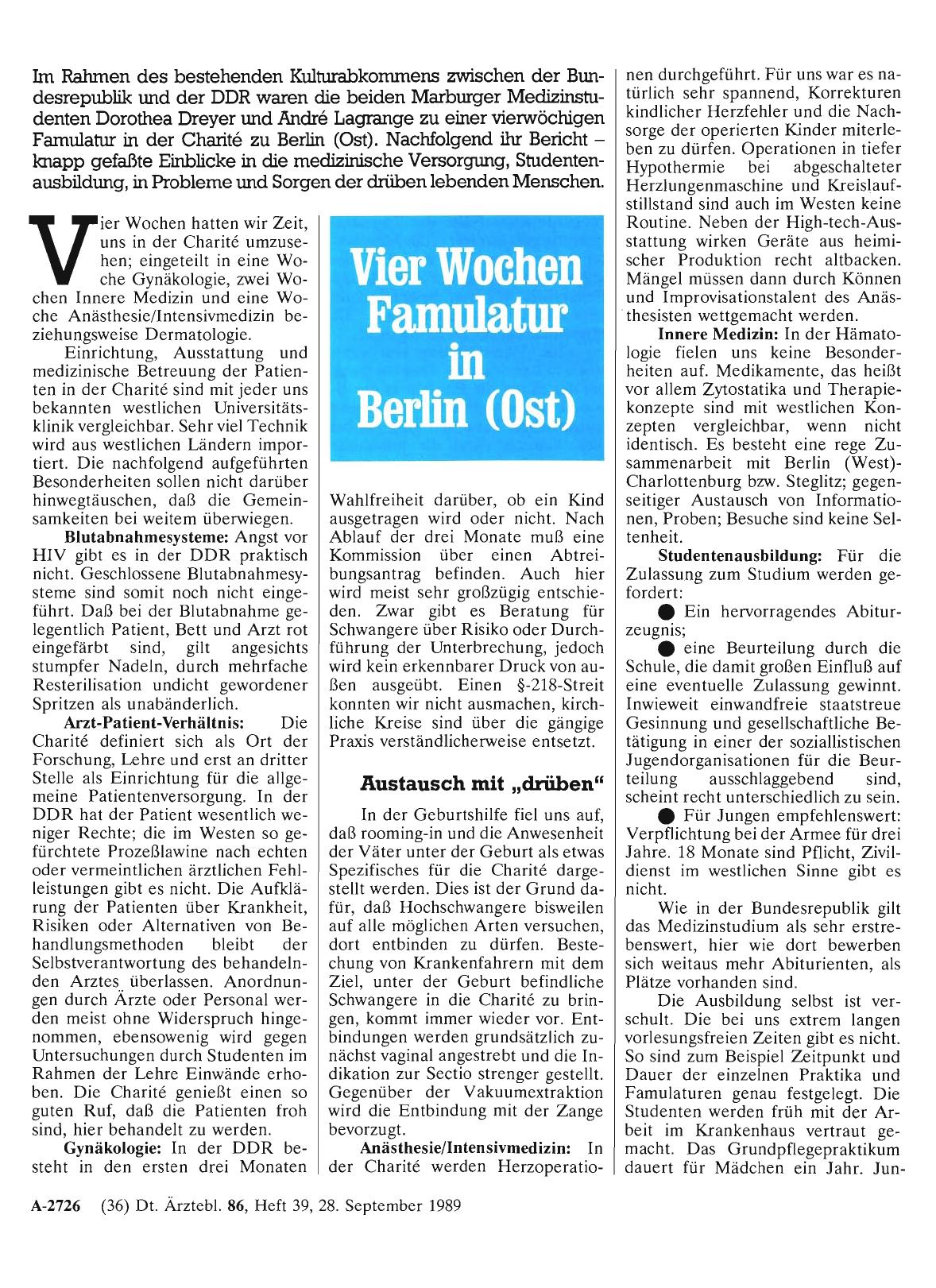 Vorschauseite 1: Vier Wochen Famulatur in Berlin (Ost)