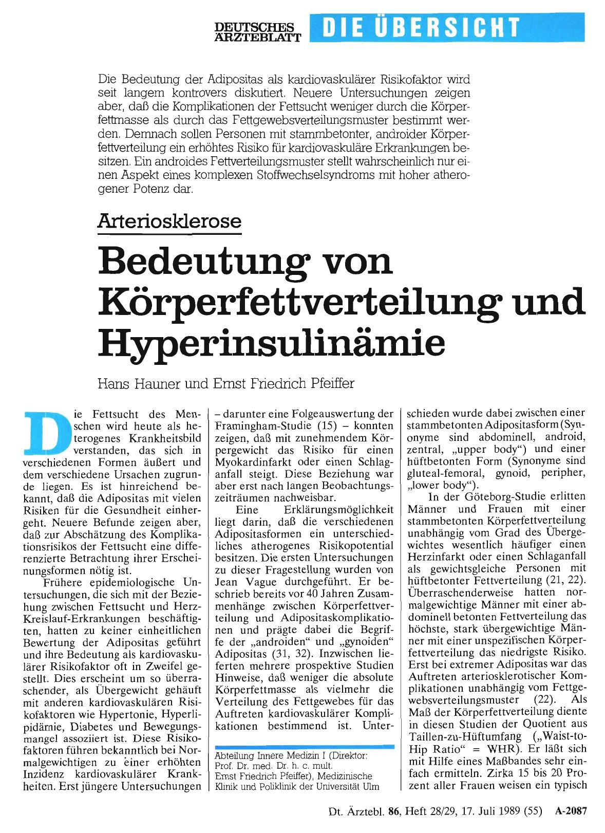 Vorschauseite 1: Arteriosklerose: Bedeutung von Körperfettverteilung und Hyperinsulinämie