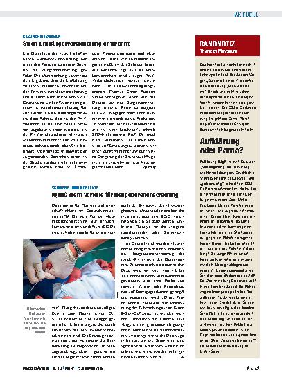 Vorschauseite 1: Gesundheitswesen: Streit um Bürgerversicherung entbrannt