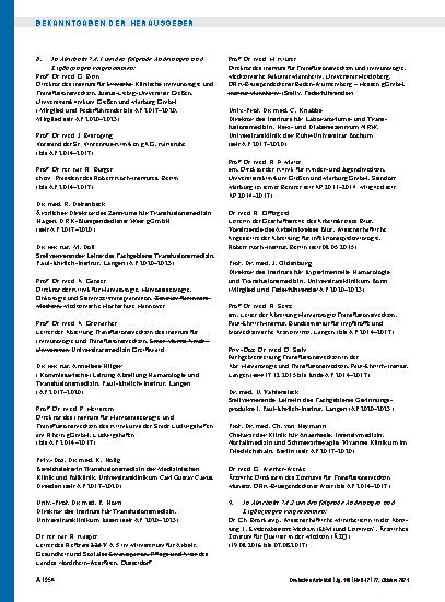 Vorschauseite 2: Beschluss der Bundesärztekammer über die umschriebene Fortschreibung der Richtlinie zur Gewinnung von Blut und Blutbestandteilen und zur Anwendung von Blutprodukten (Richtlinie Hä…