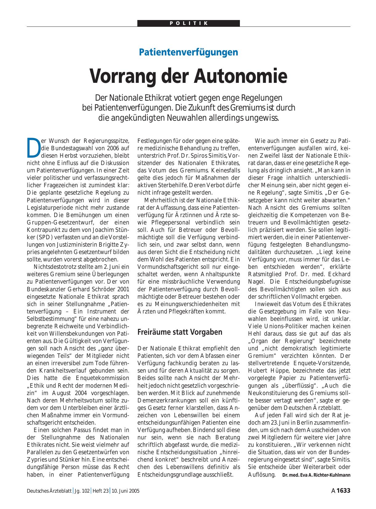 Vorschauseite 1: Patientenverfügungen: Vorrang der Autonomie