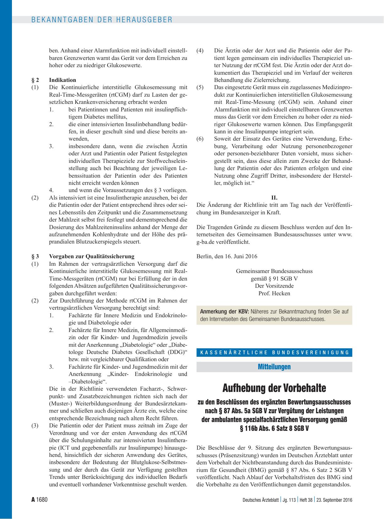 Vorschauseite 1: Aufhebung der Vorbehalte zu den Beschlüssen des ergänzten Bewertungsausschusses nach § 87 Abs. 5a SGB V zur Vergütung der Leistungen der ambulanten spezialfachärztlichen Versorgun…