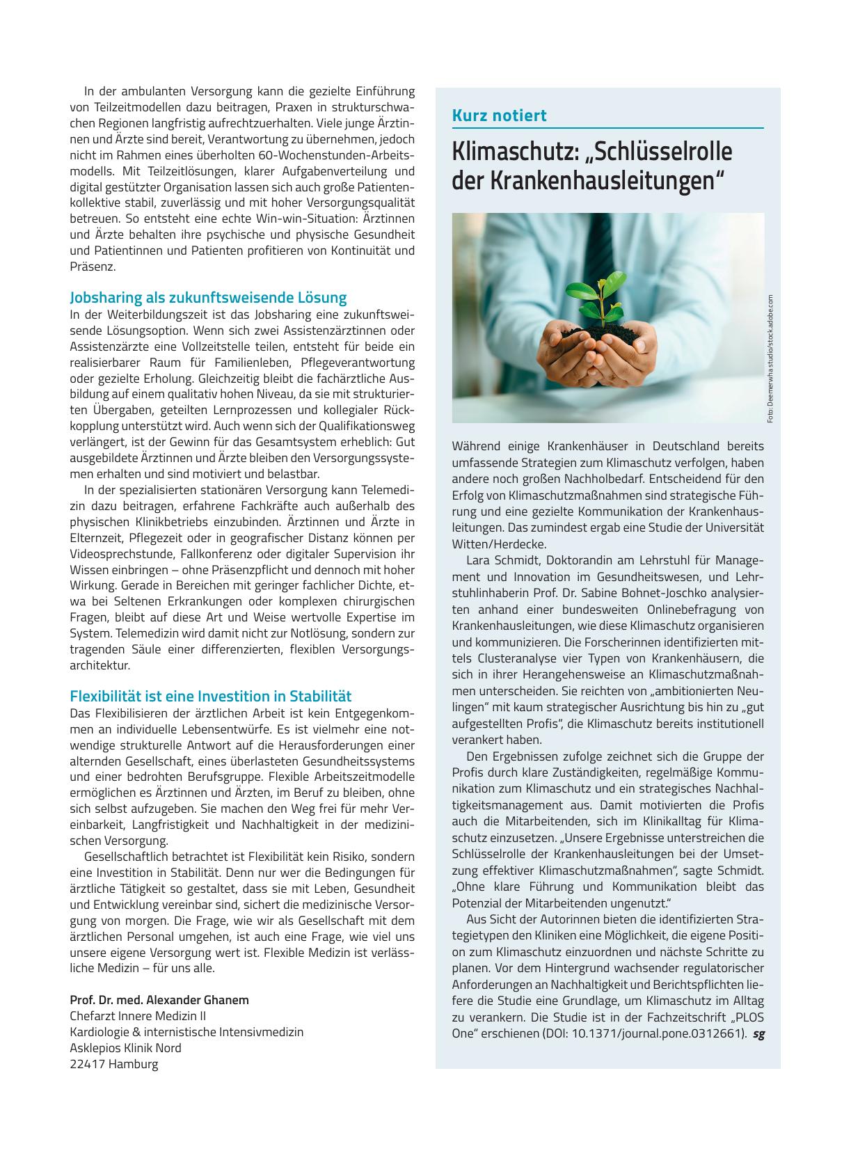 Vorschauseite 1: Klimaschutz: „Schlüsselrolle der Krankenhausleitungen“