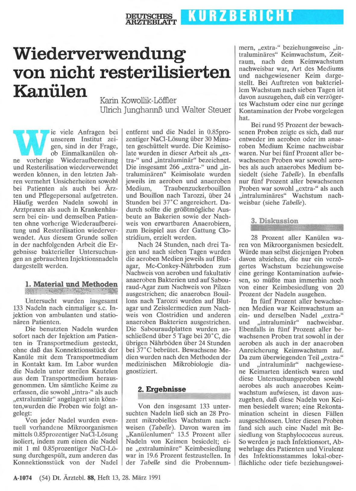 Vorschauseite 1: Wiederverwendung von nicht resterilisierten Kanülen