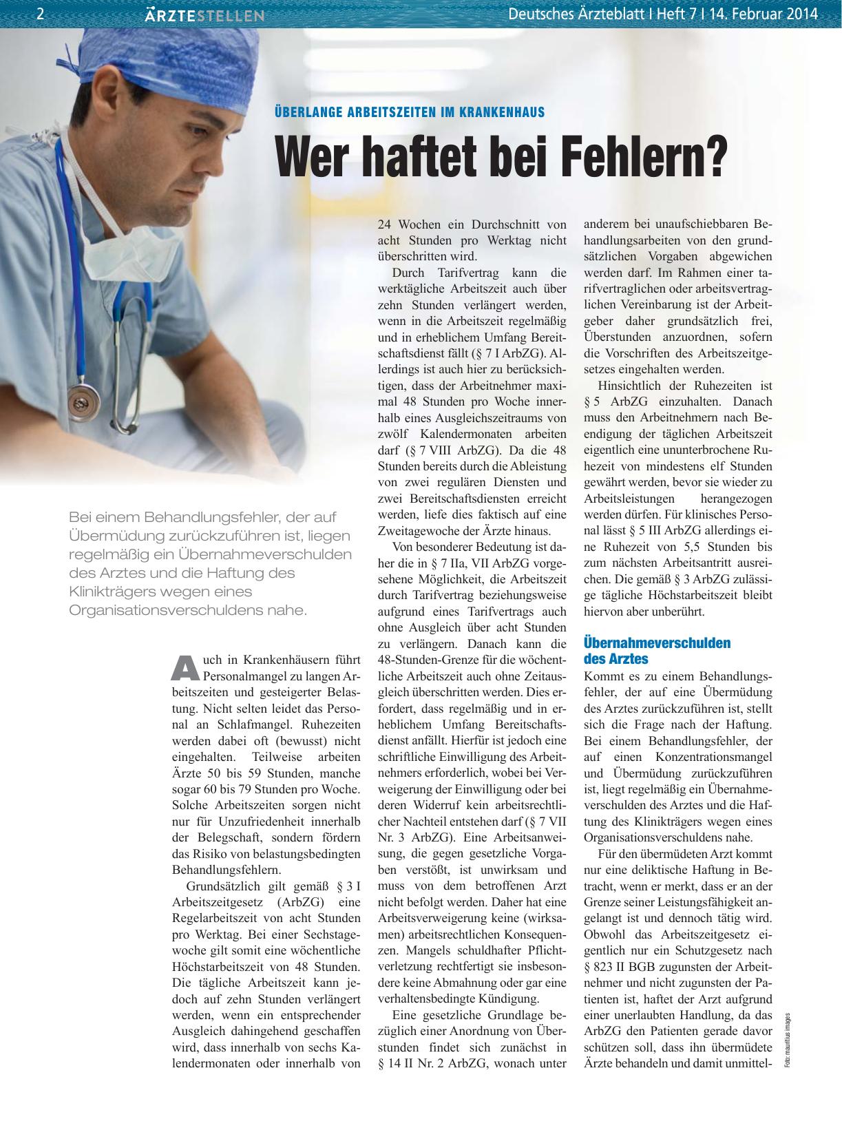 Vorschauseite 1: Überlange Arbeitszeiten im Krankenhaus: Wer haftet bei Fehlern?