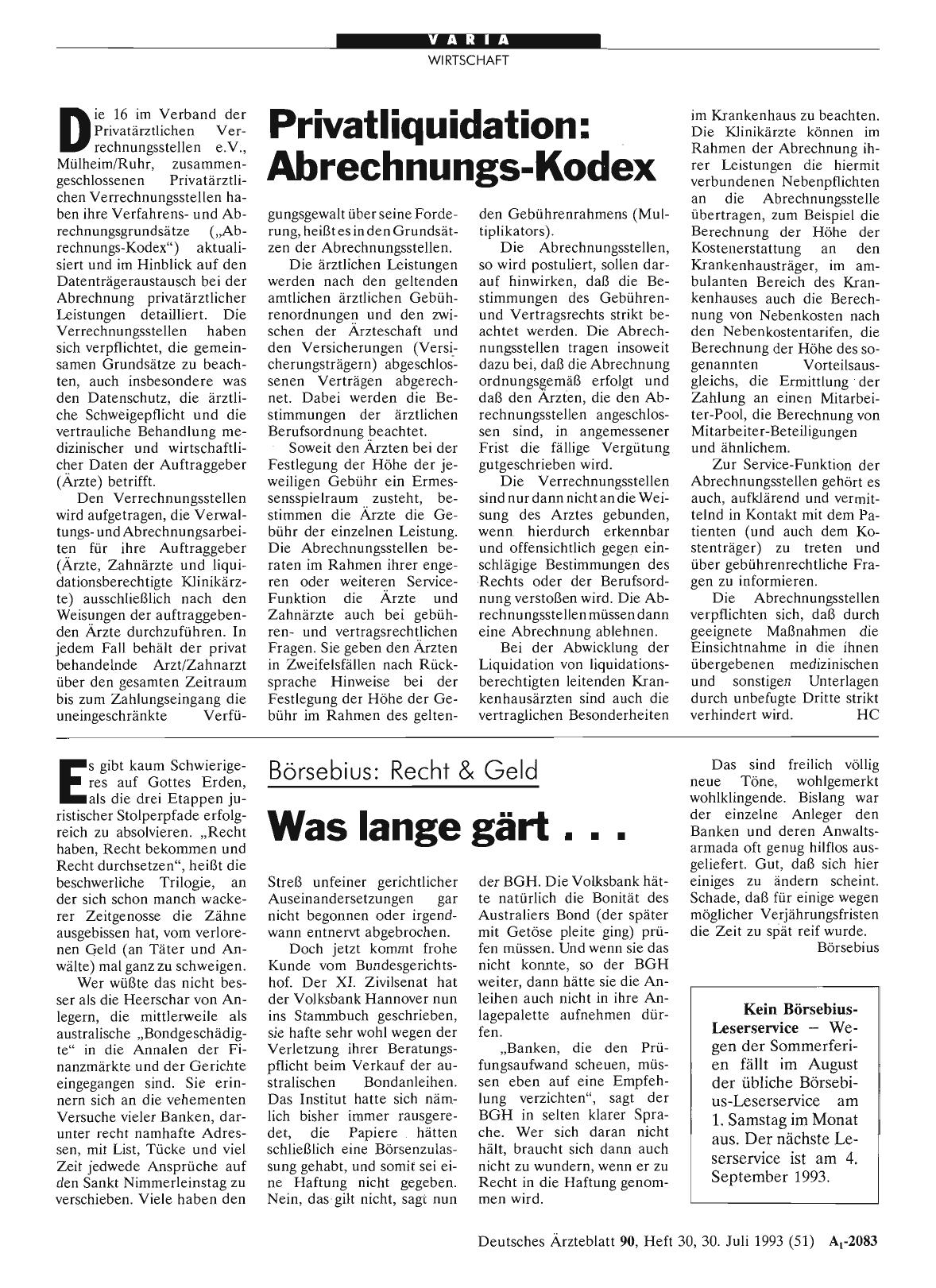 Vorschauseite 1: Börsebius: Recht & Geld Was lange gärt. ..