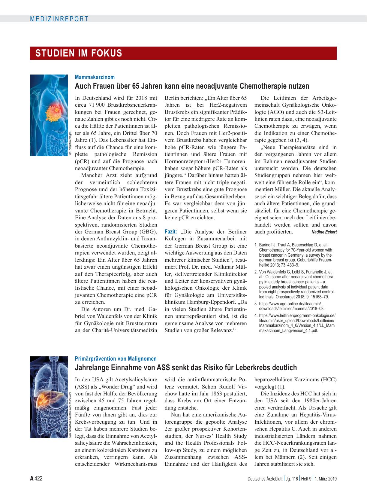 Vorschauseite 1: Mammakarzinom: Auch Frauen über 65 Jahren kann eine neoadjuvante Chemotherapie nutzen