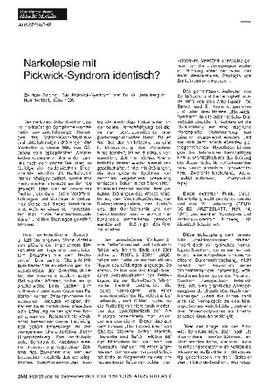 Vorschauseite 1: Narkolepsie mit Pickwick-Syndrom identisch?