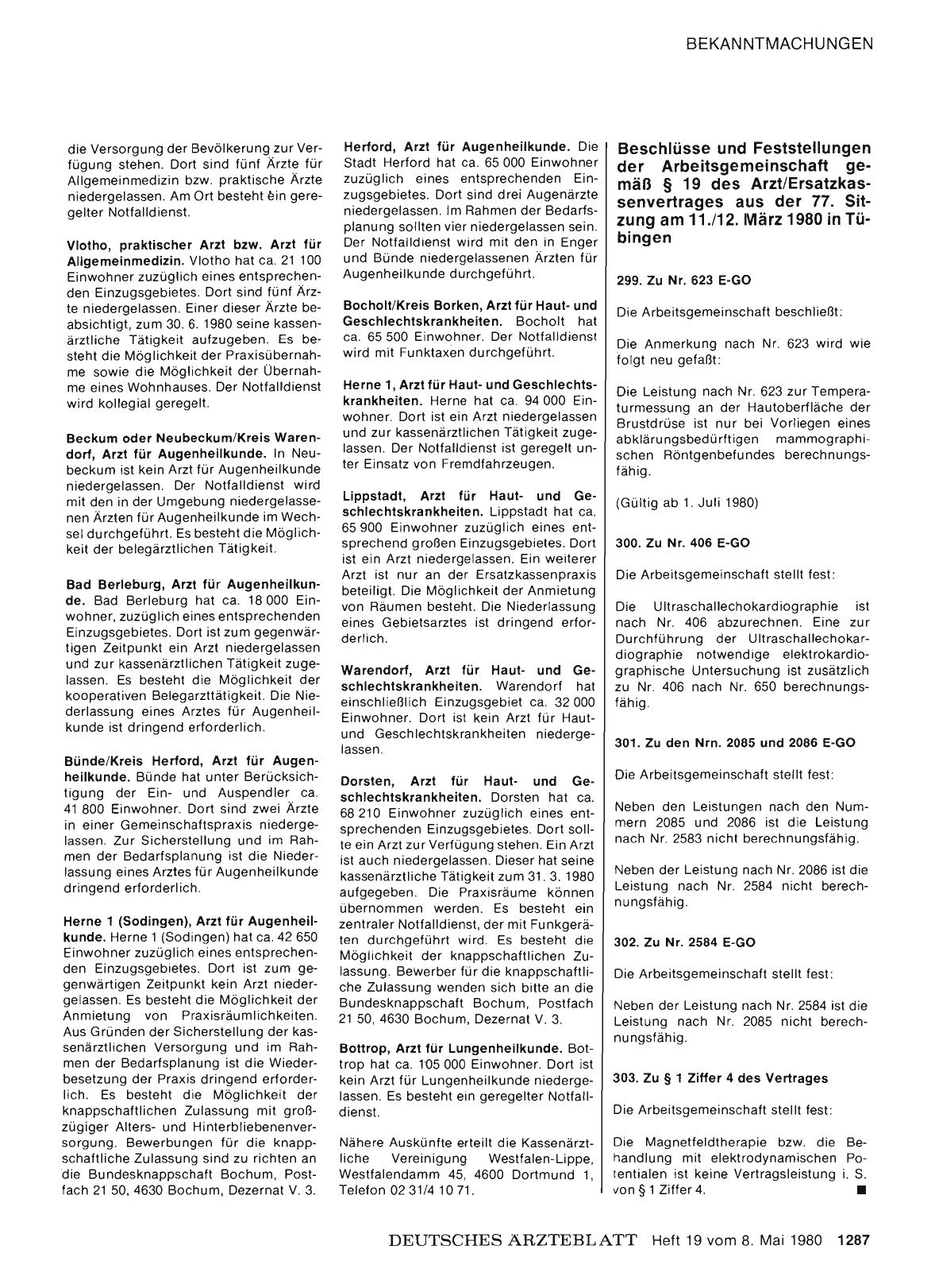Vorschauseite 1: Beschlüsse und Feststellungen der Arbeitsgemeinschaft gemäß § 19 des Arzt/Ersatzkassenvertrages aus der 77. Sitzung