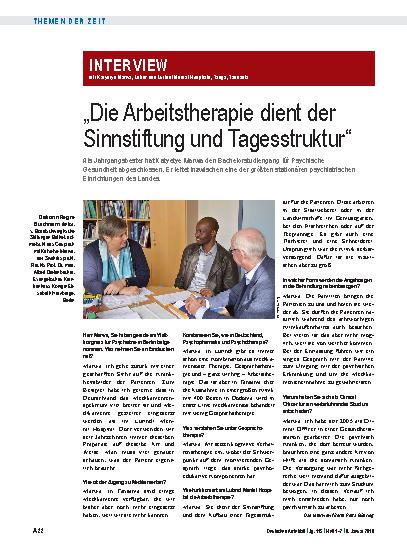 Vorschauseite 1: Interview mit Katyetye Marwa, Leiter des Lutindi Mental Hospitals, Tanga, Tansania : „Die Arbeitstherapie dient der Sinnstiftung und Tagesstruktur“