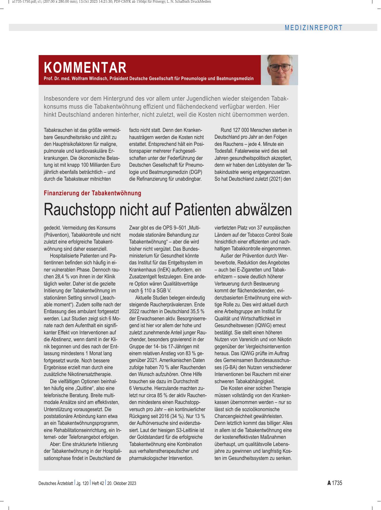 Vorschauseite 1: Finanzierung der Tabakentwöhnung: Rauchstopp nicht auf Patienten abwälzen