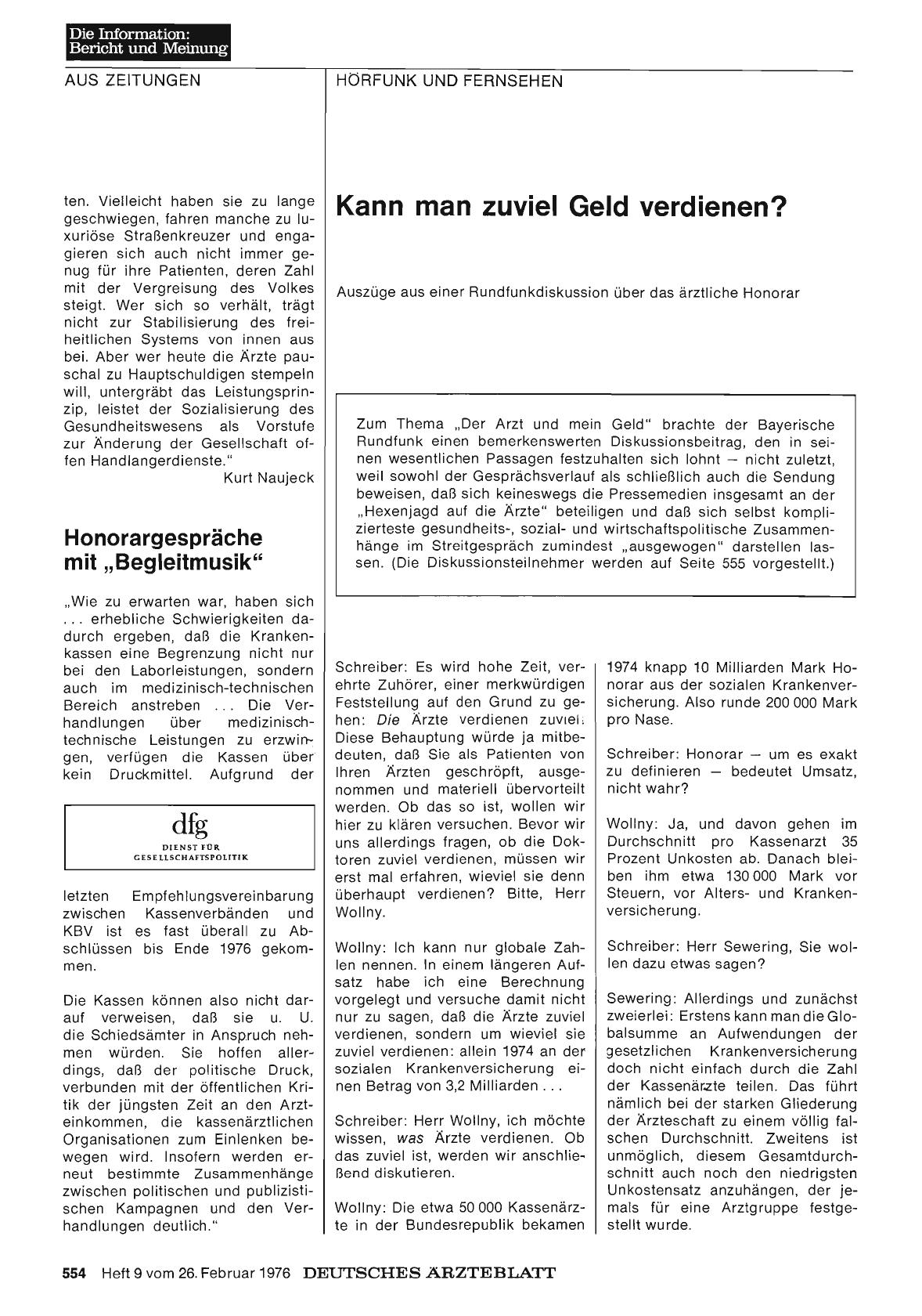 Vorschauseite 1: Honorargespräche mit „Begleitmusik“