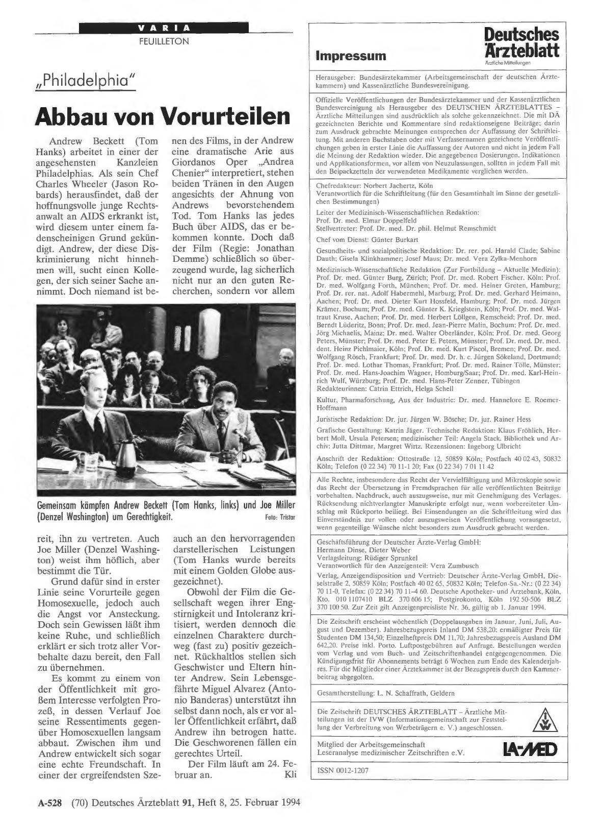 Vorschauseite 1: „Philadelphia“: Abbau von Vorurteilen