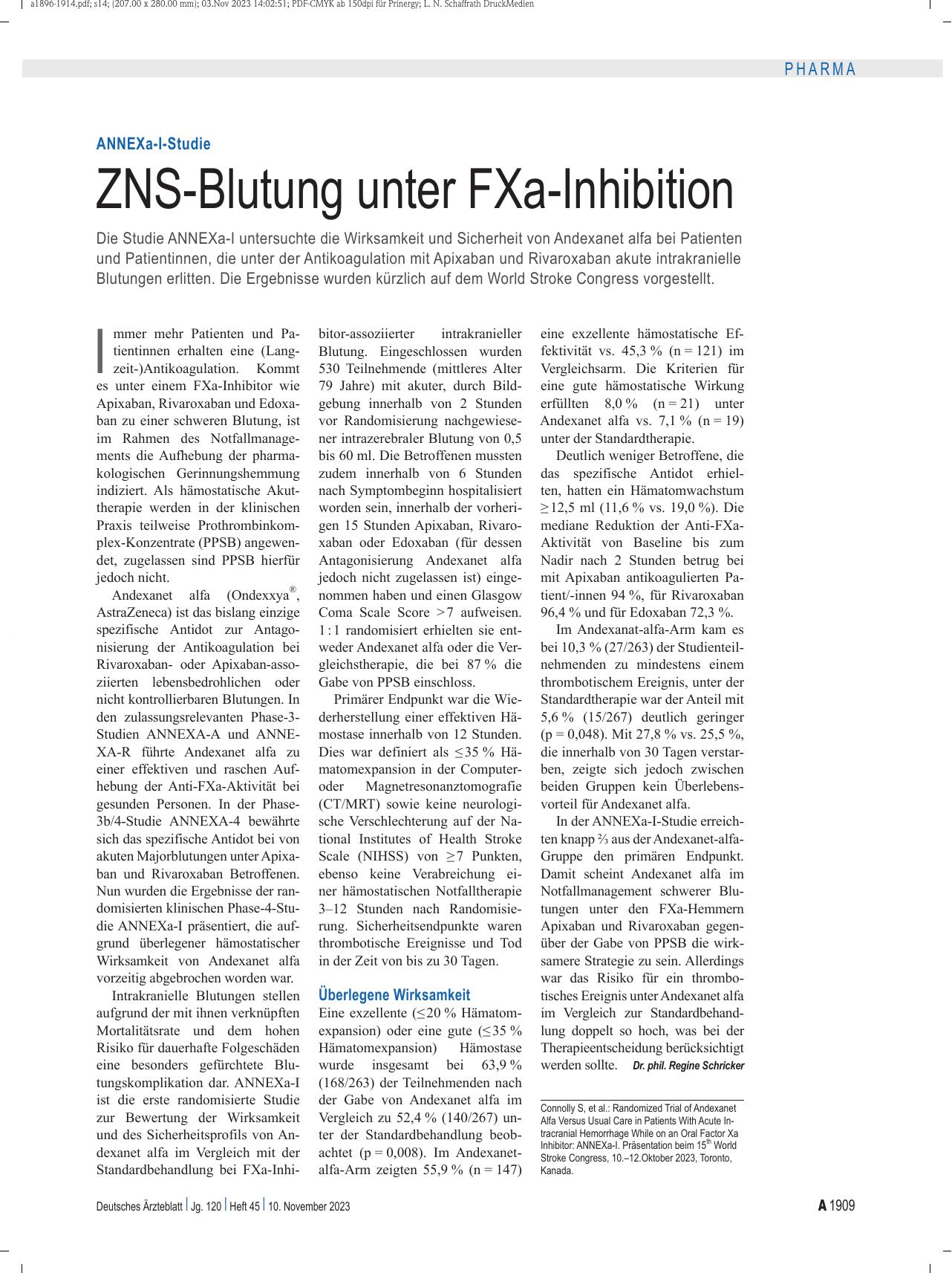 Vorschauseite 1: ANNEXa-I-Studie: ZNS-Blutung unter FXa-Inhibition