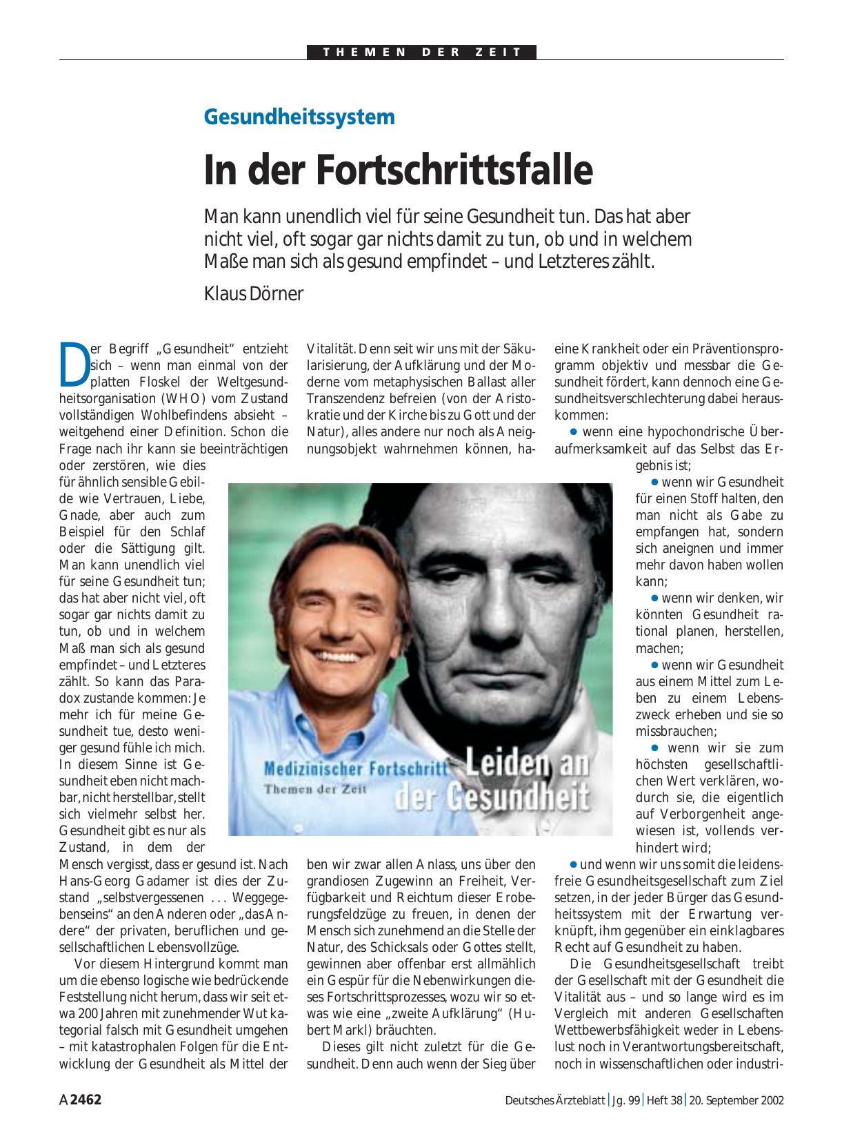 Vorschauseite 1: Gesundheitssystem: In der Fortschrittsfalle