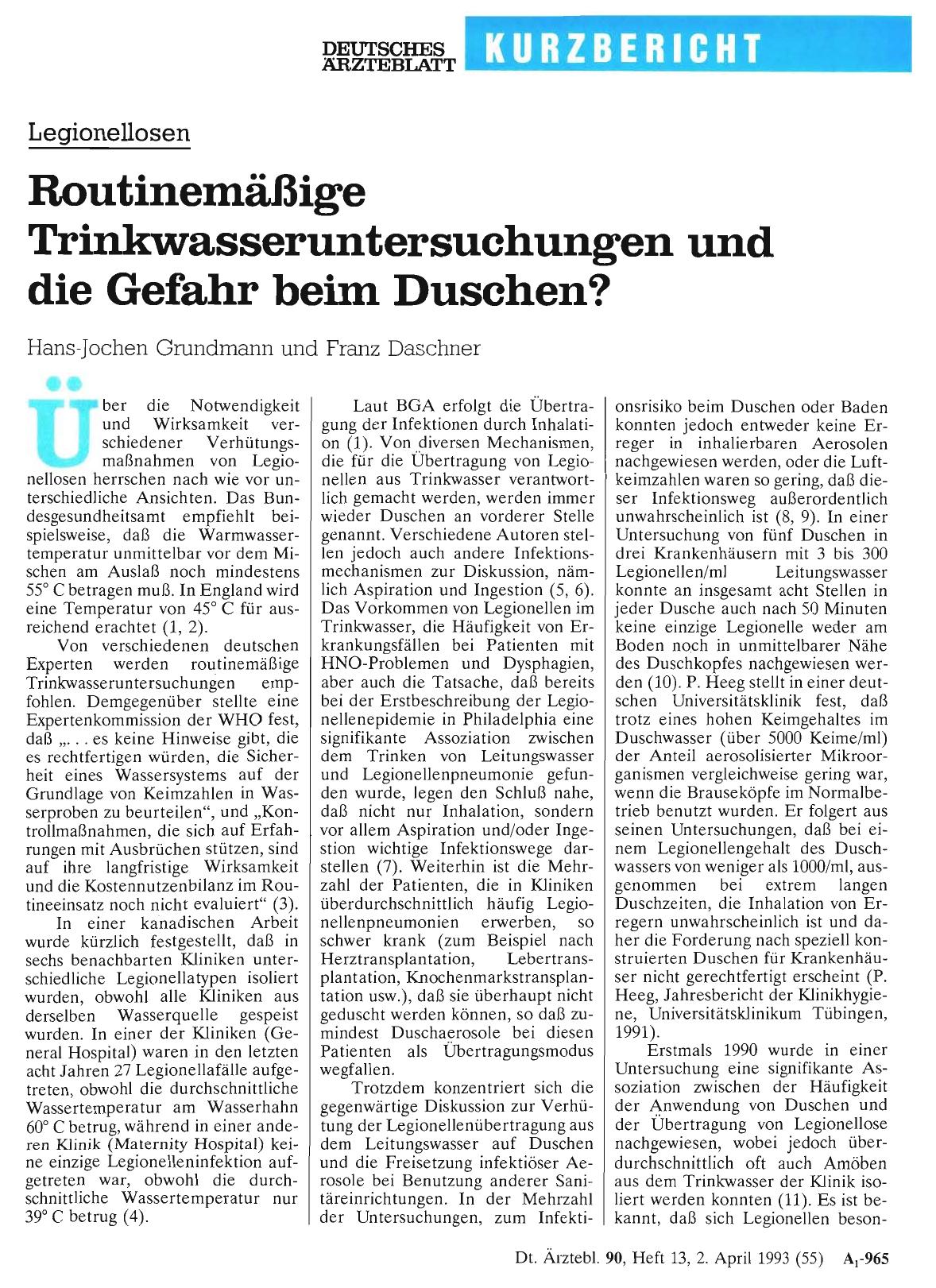 Vorschauseite 1: Legionellosen: Routinemäßige Trinkwasseruntersuchungen und die Gefahr beim Duschen?