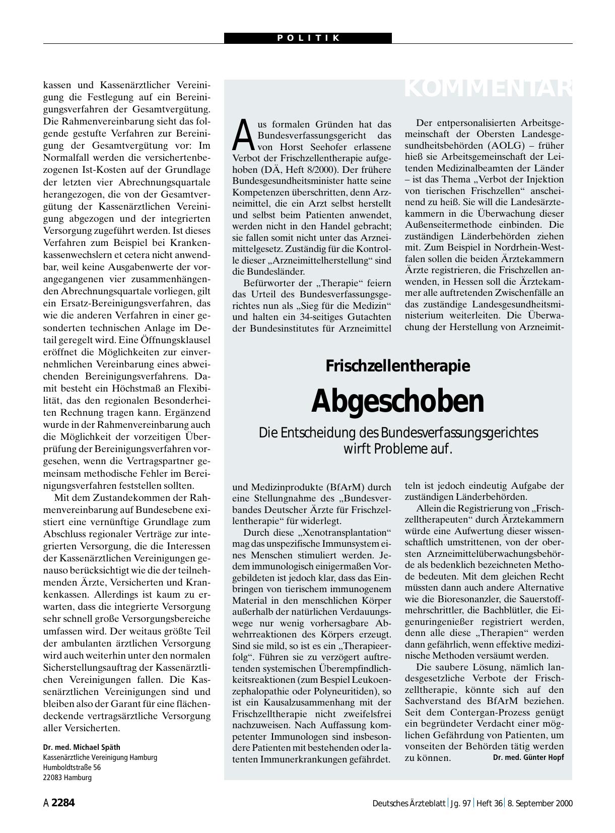 Vorschauseite 1: Frischzellentherapie: Abgeschoben