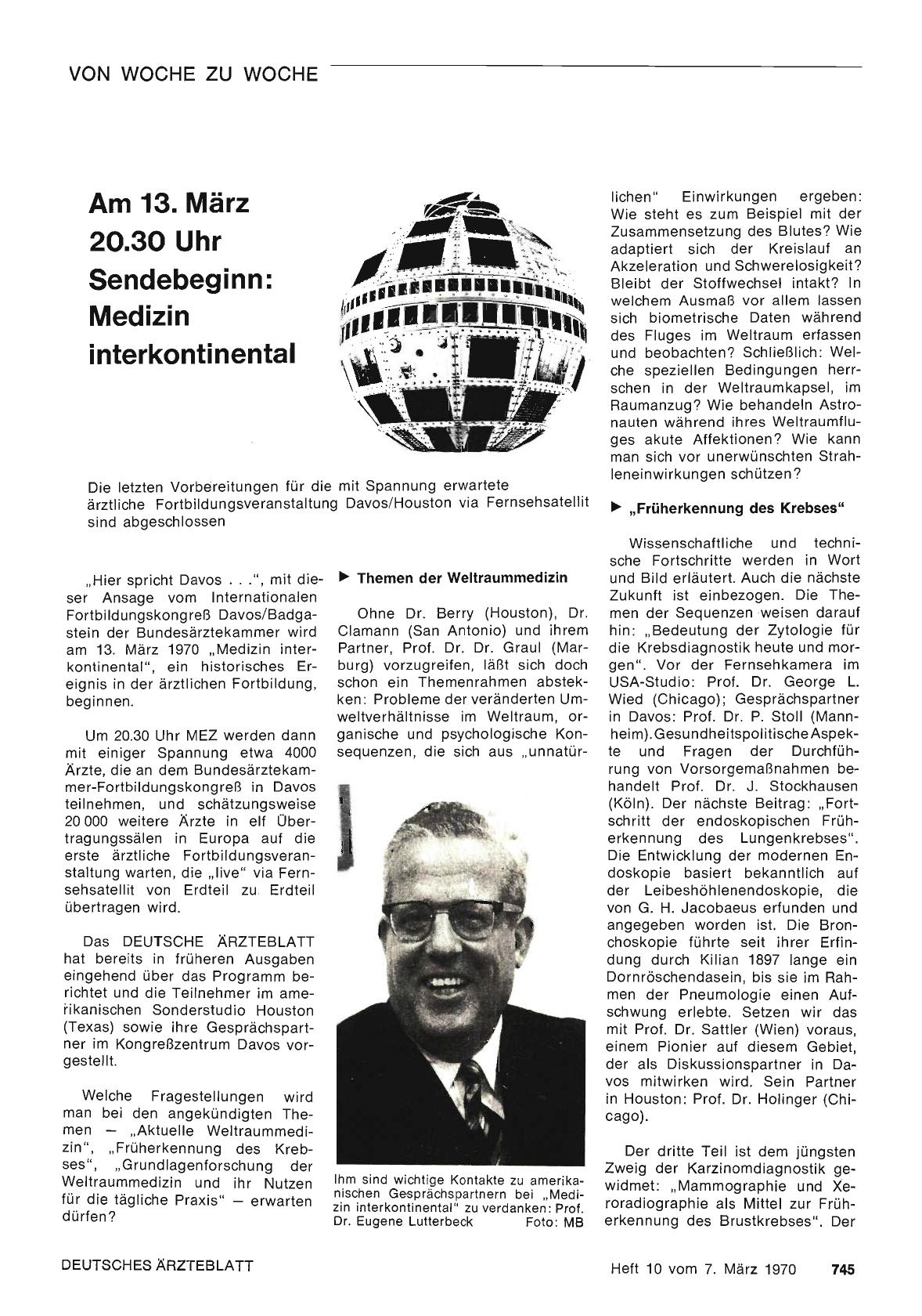 Vorschauseite 1: Am 13. März 20. 30 Uhr Sendebeginn: Medizin interkontinental